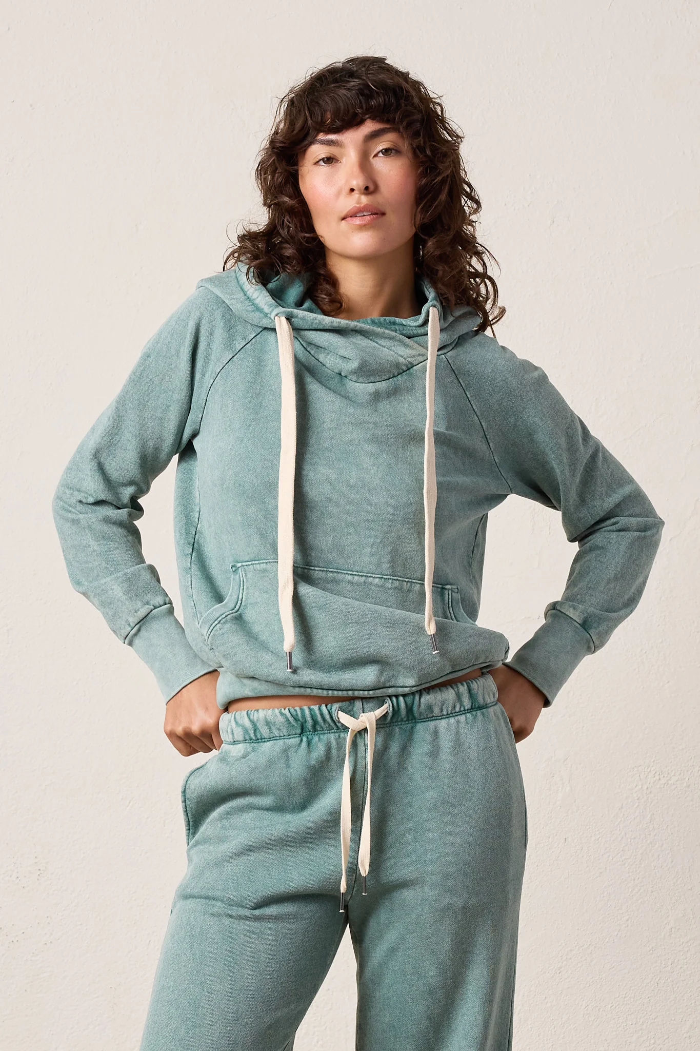 NSF Lisse Fitted Vintage Terry Hoodie - Teal Perl Heather - Renuaun