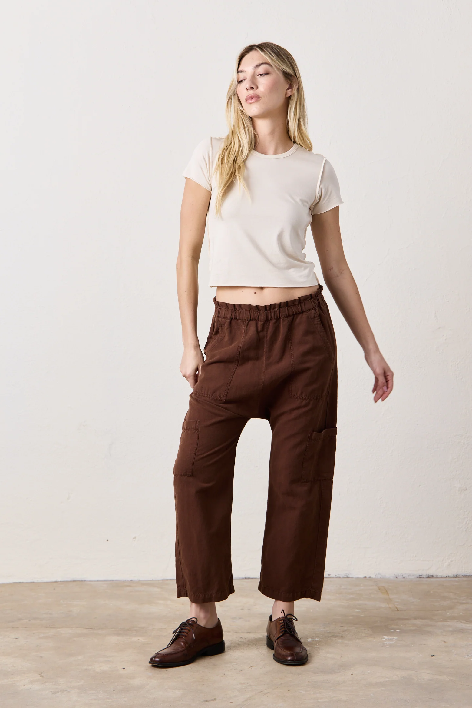 NSF Shailey Paperbag Waist Linen Cotton Pant - Brindle - Renuaun