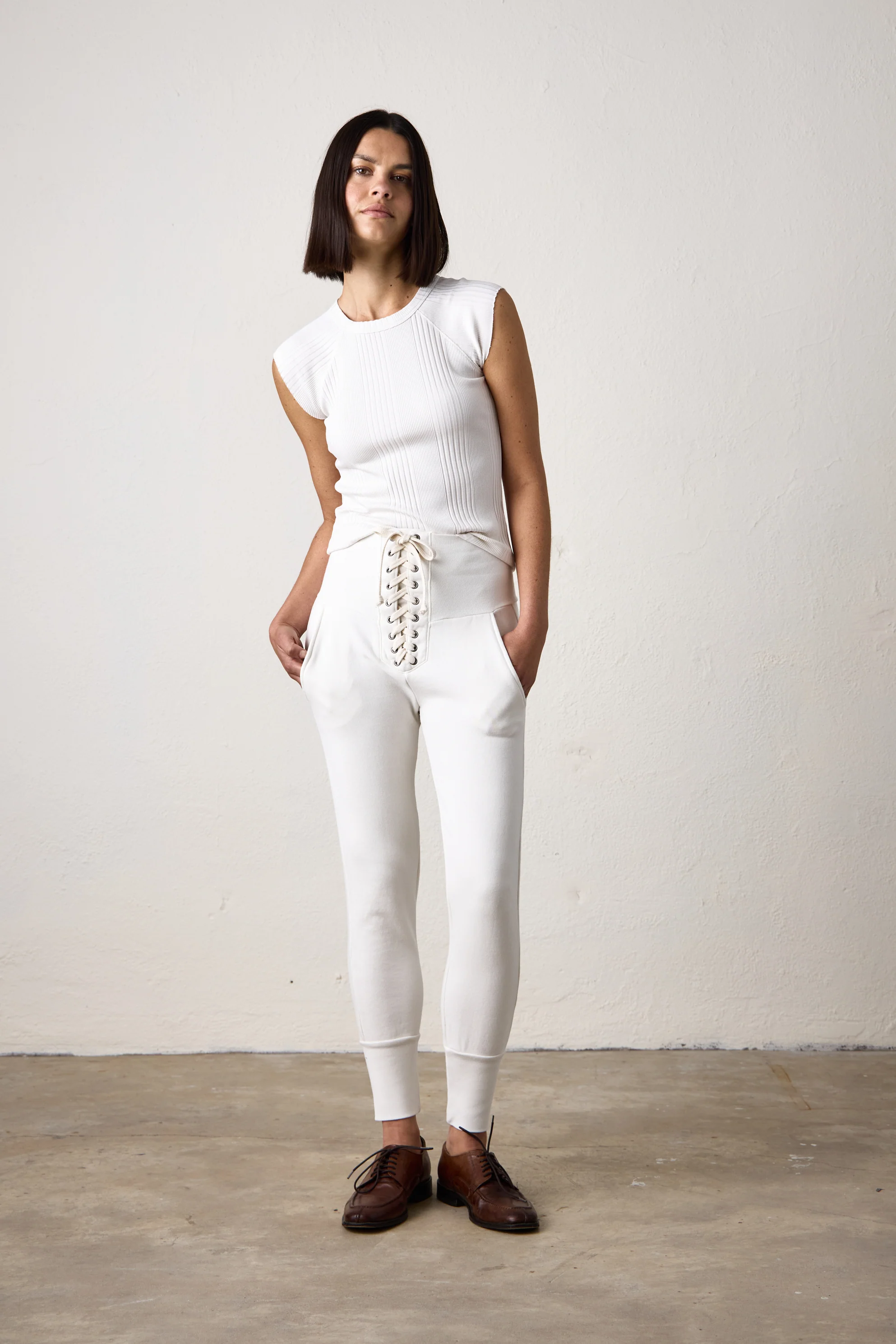 NSF Maren Corset Loop Terry Sweatpant - Soft White - Renuaun