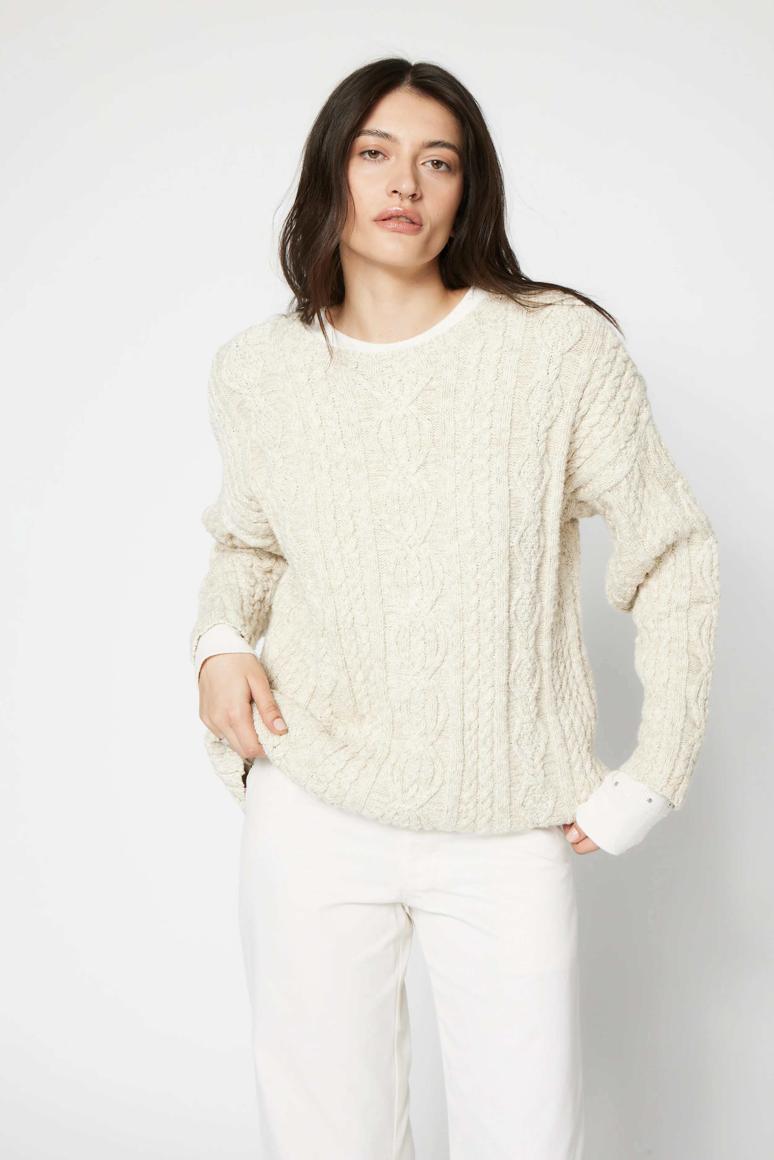 NSF SRPLS 90S ERA Cable Sweater - Oatmeal - Renuaun