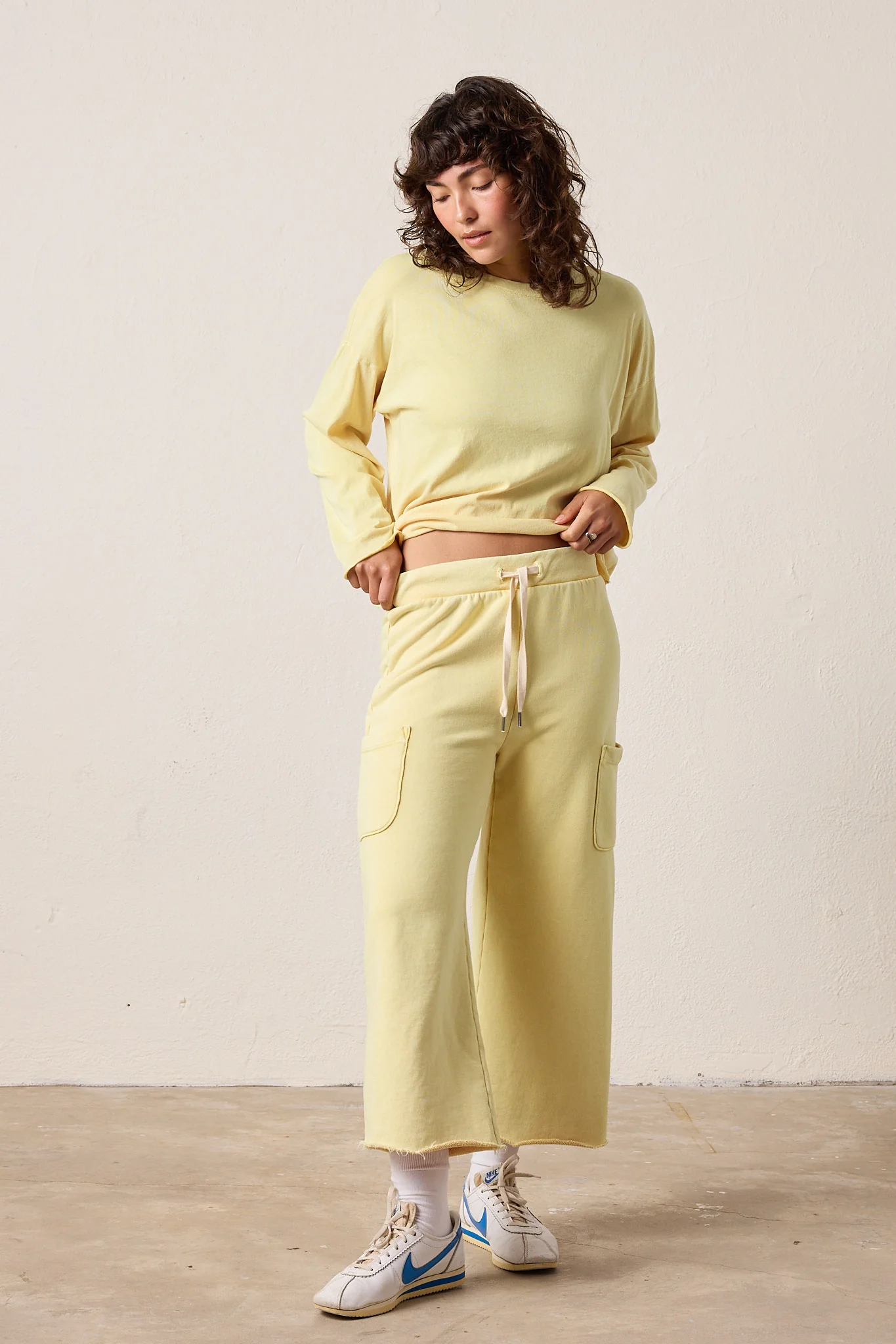NSF Diya Crop Straight Loop Terry Sweatpant - Lemon Perl - Renuaun