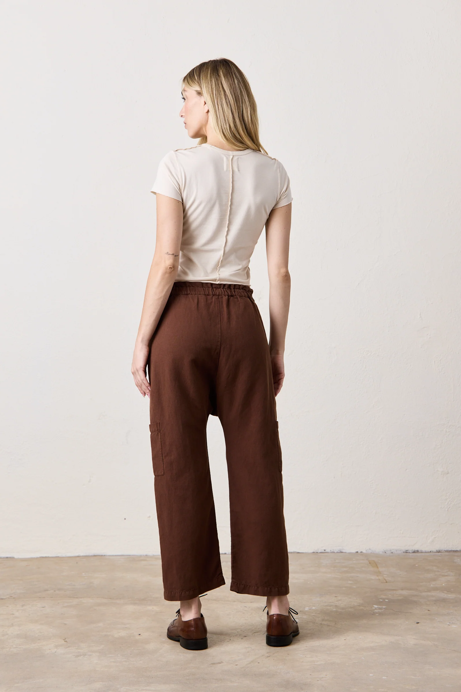 NSF Shailey Paperbag Waist Linen Cotton Pant - Brindle - Renuaun