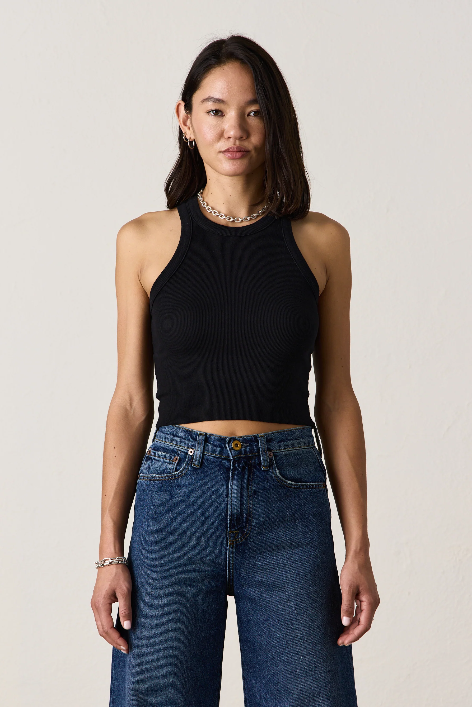 NSF Amaya Fitted Crop Rib Tank - Black - Renuaun