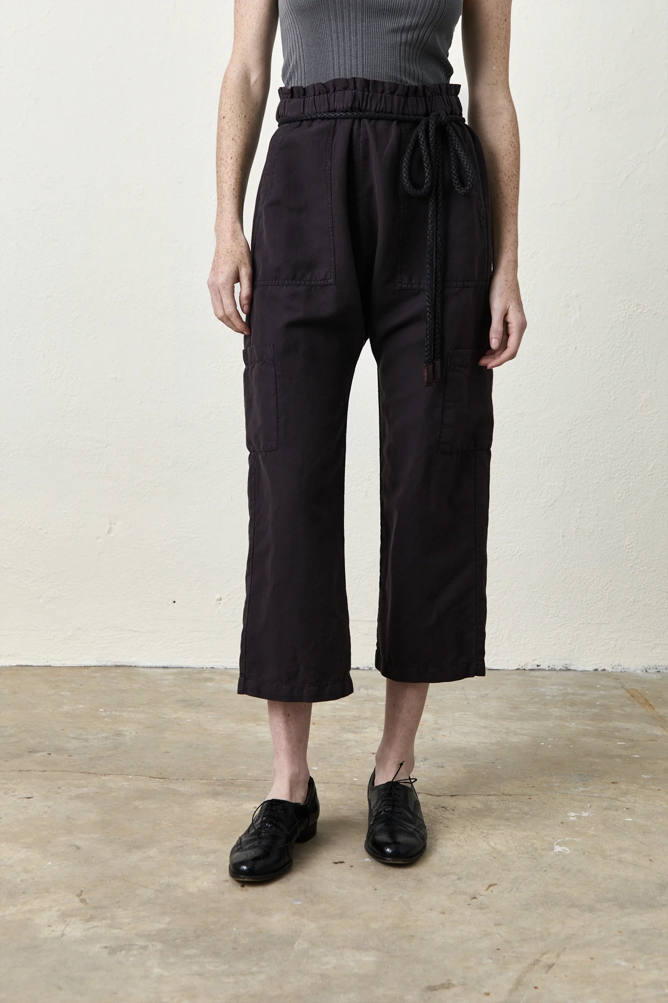 NSF Shailey Paperbag Waist Linen Cotton Pant - Faded Black - Renuaun
