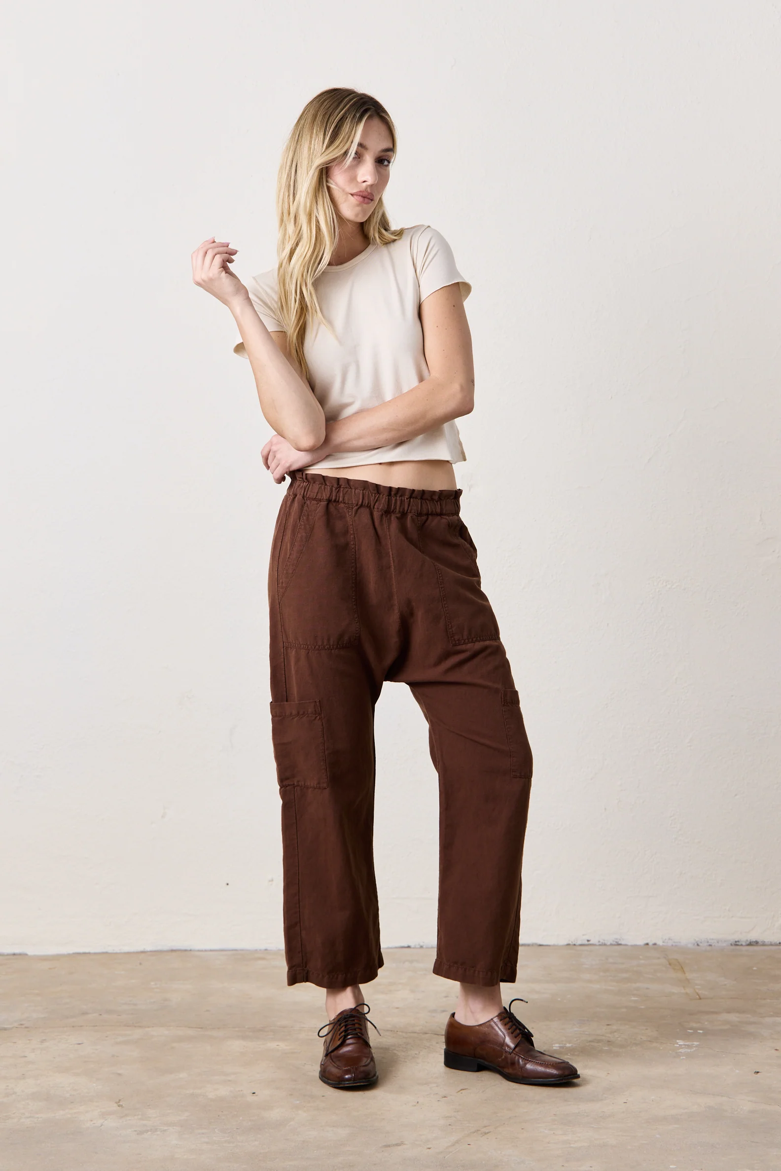 NSF Shailey Paperbag Waist Linen Cotton Pant - Brindle - Renuaun