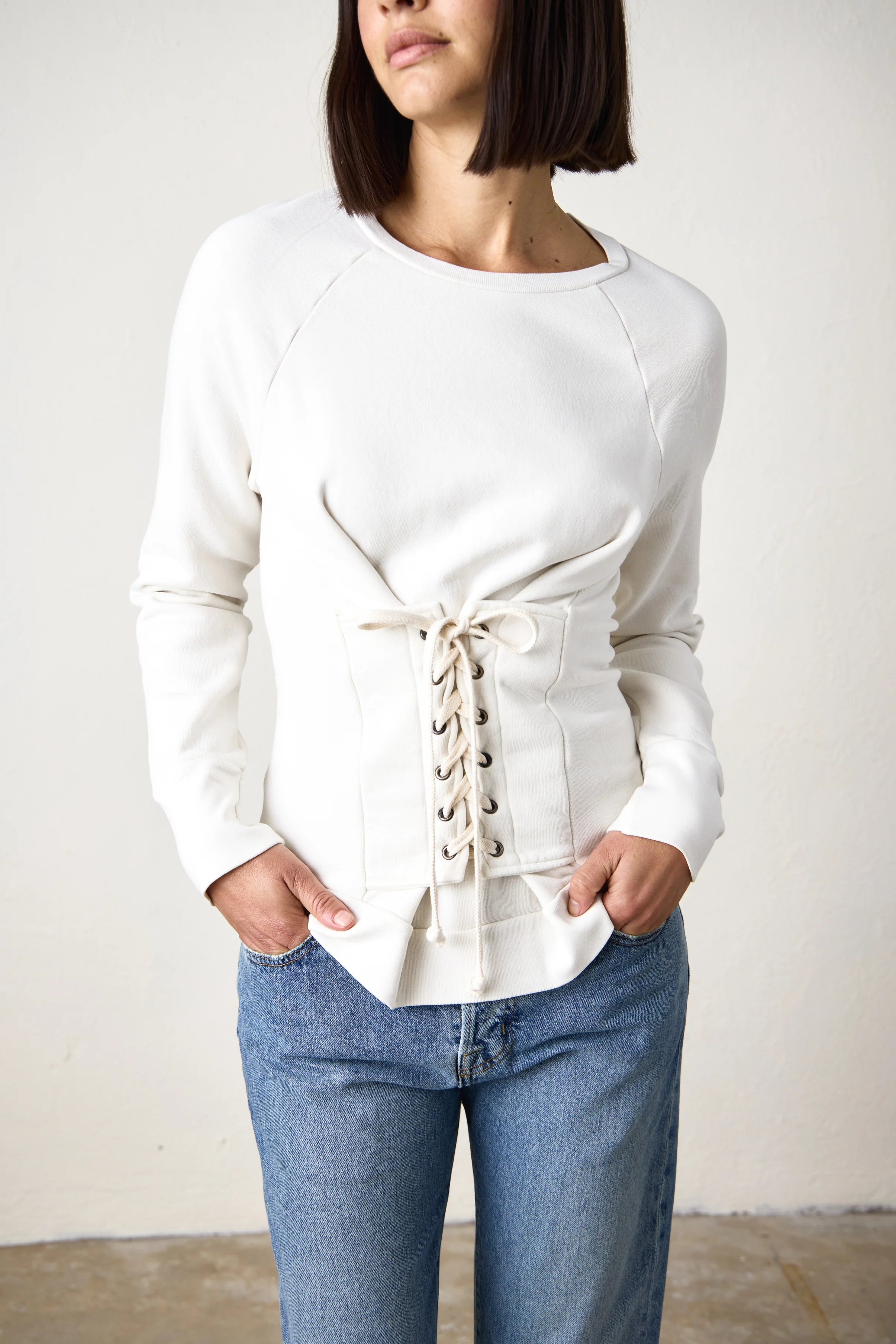 NSF Elio Corset Loop Terry Crew - Soft White - Renuaun