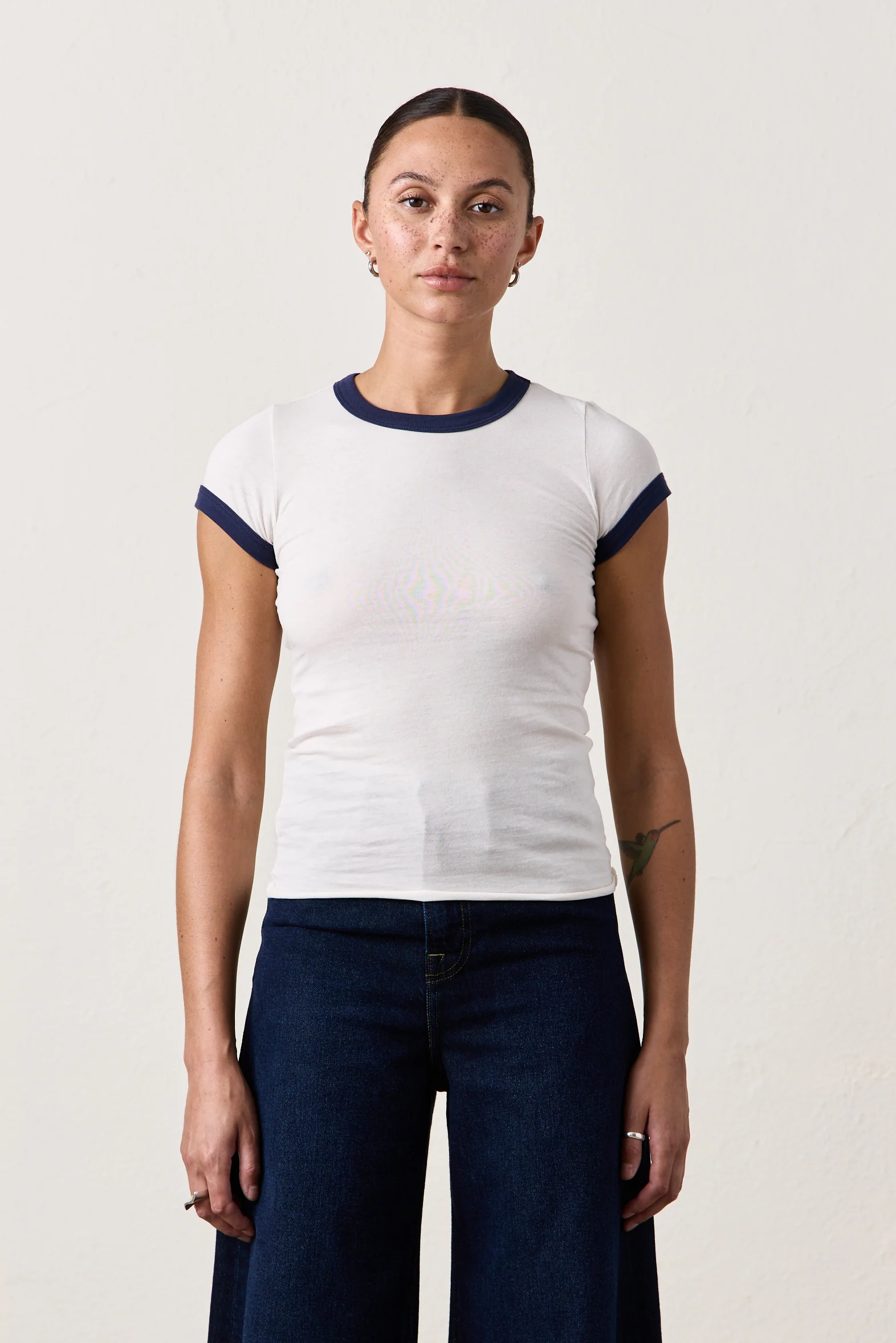 BODHI FINE JERSEY RINGER BABY TEE / IVORY/NAVY - Renuaun