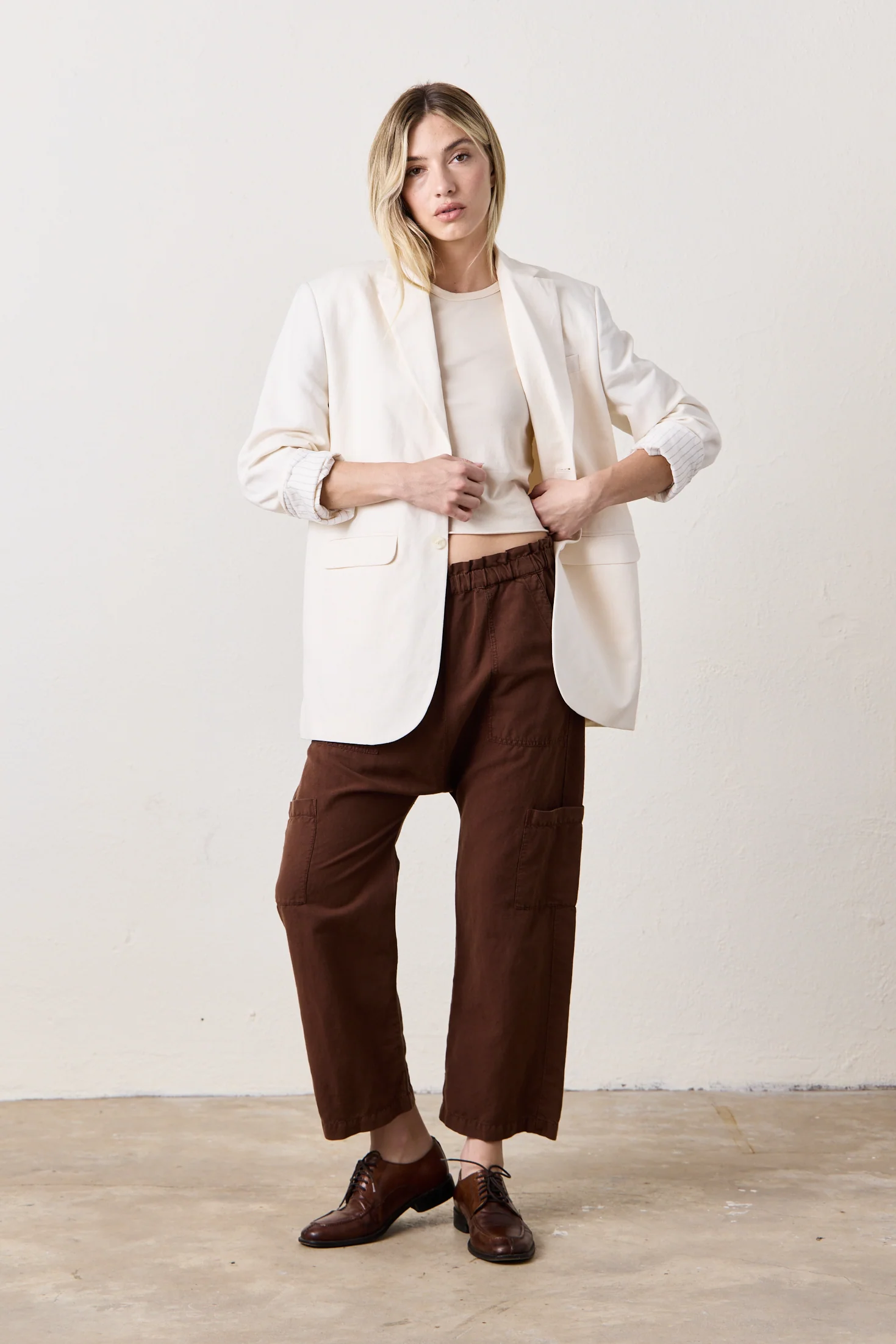 NSF Lawrence Oversize Linen Cotton Blazer - Ivory - Renuaun