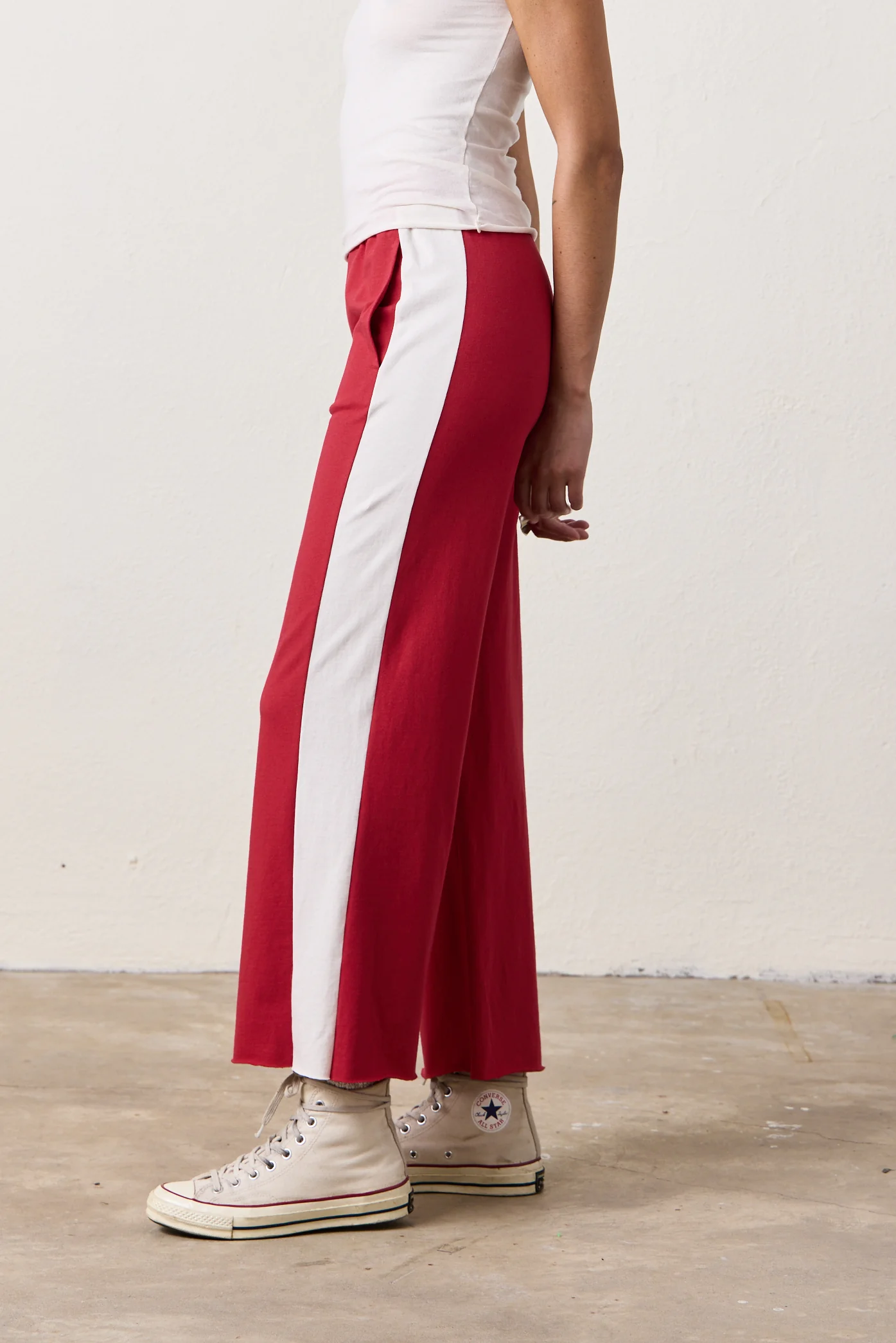 RILEY WIDE LEG JERSEY PANT / RED/IVORY - Renuaun