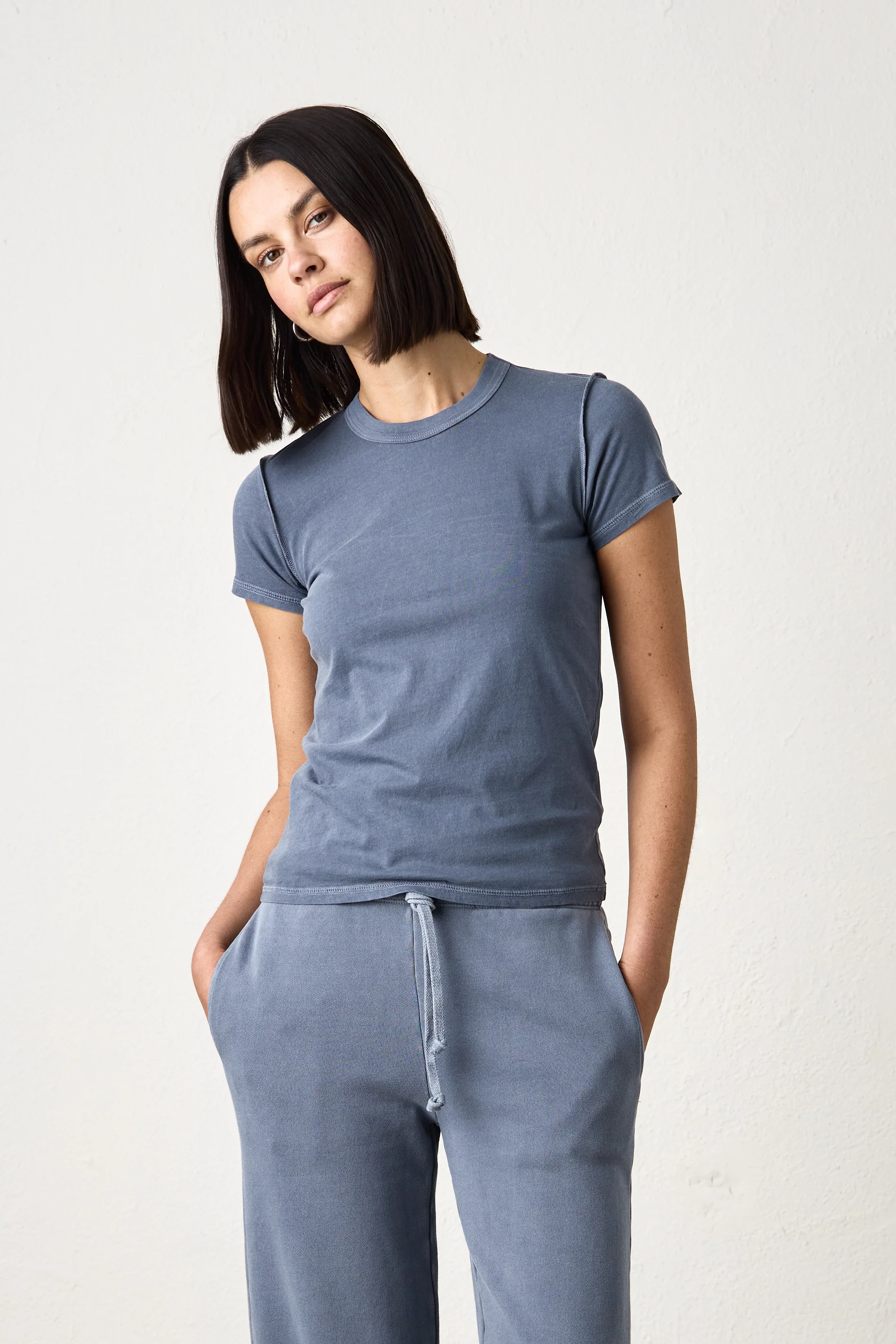 NSF Alessi Shrunken Fine Jersey Tee - Heather Indigo - Renuaun