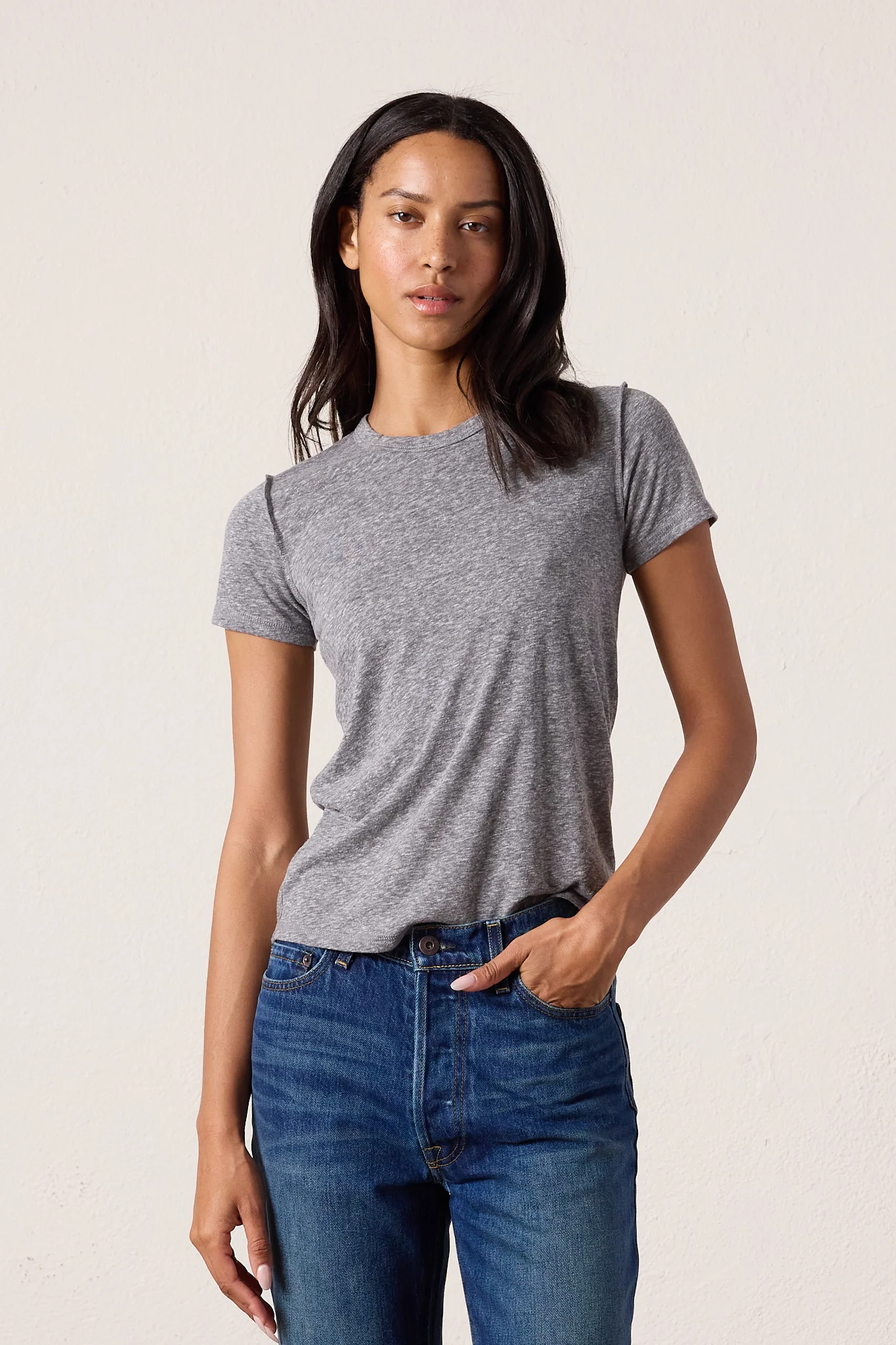 NSF Alessi Shrunken Melange Jersey Tee - Charcoal Heather Gray - Renuaun