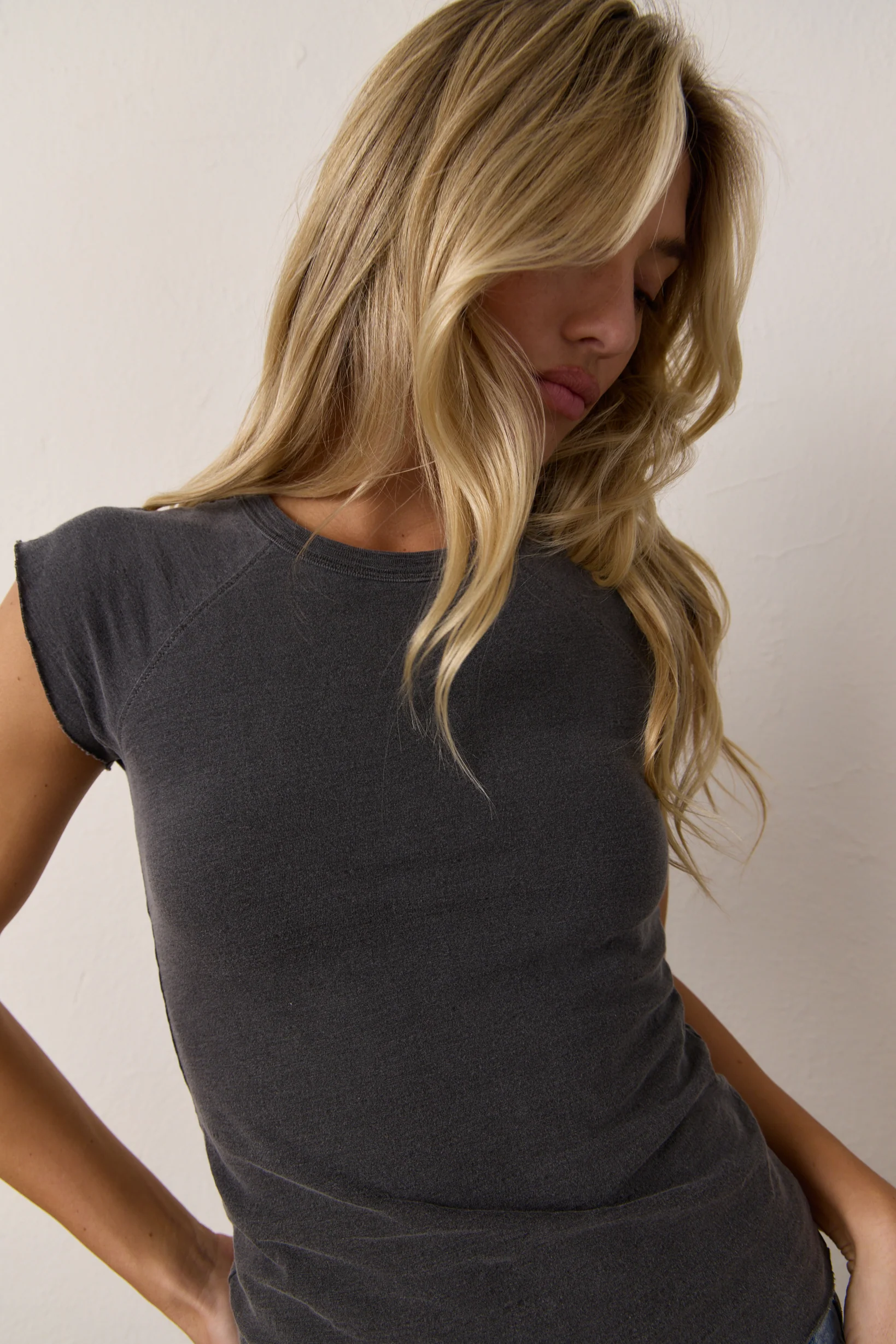 NSF Chloe Fitted Slub Jersey Muscle Tee - Faded Black - Renuaun