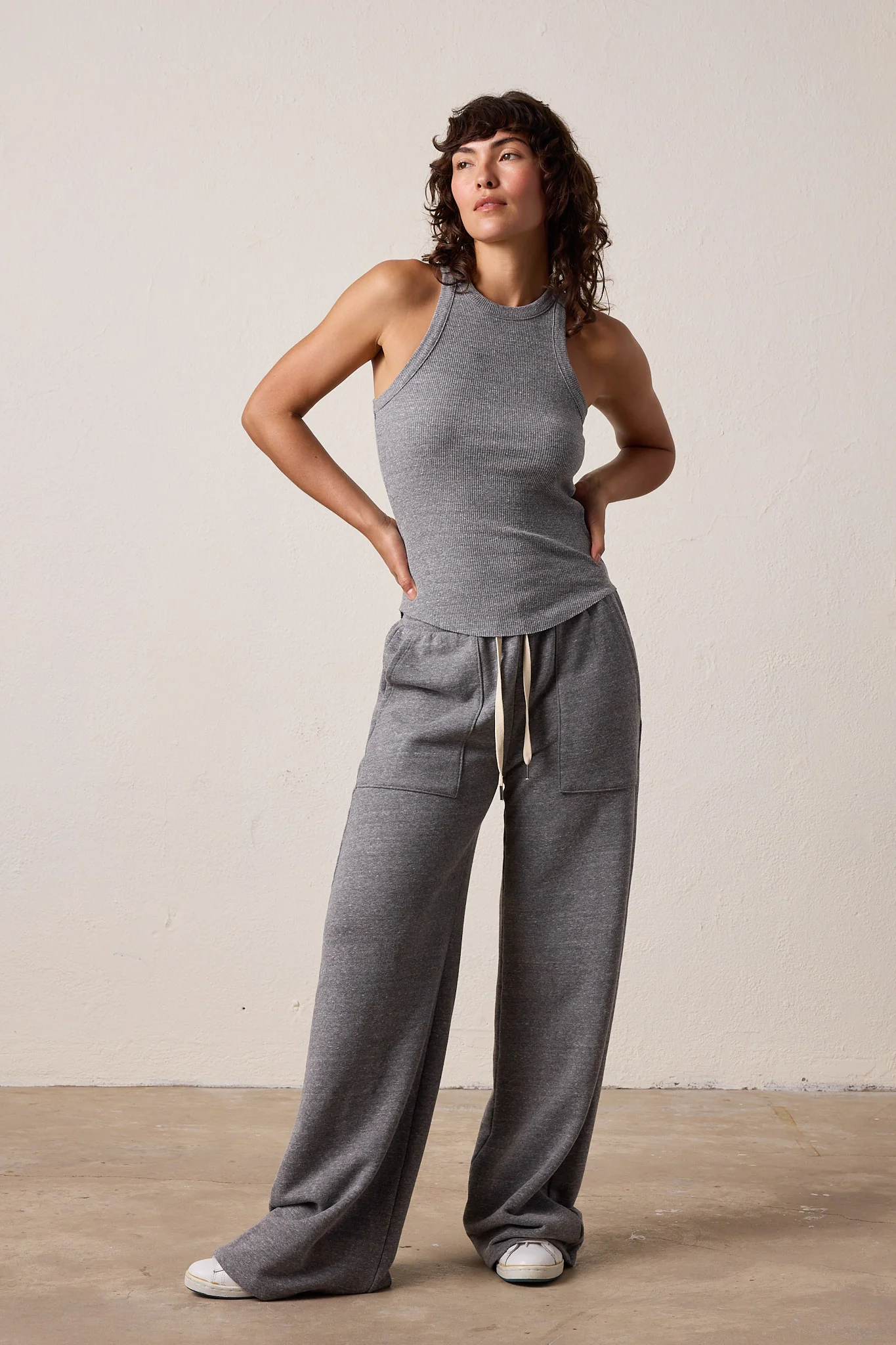 NSF Alexa Fitted Melange Rib Tank - Charcoal Heather Gray - Renuaun