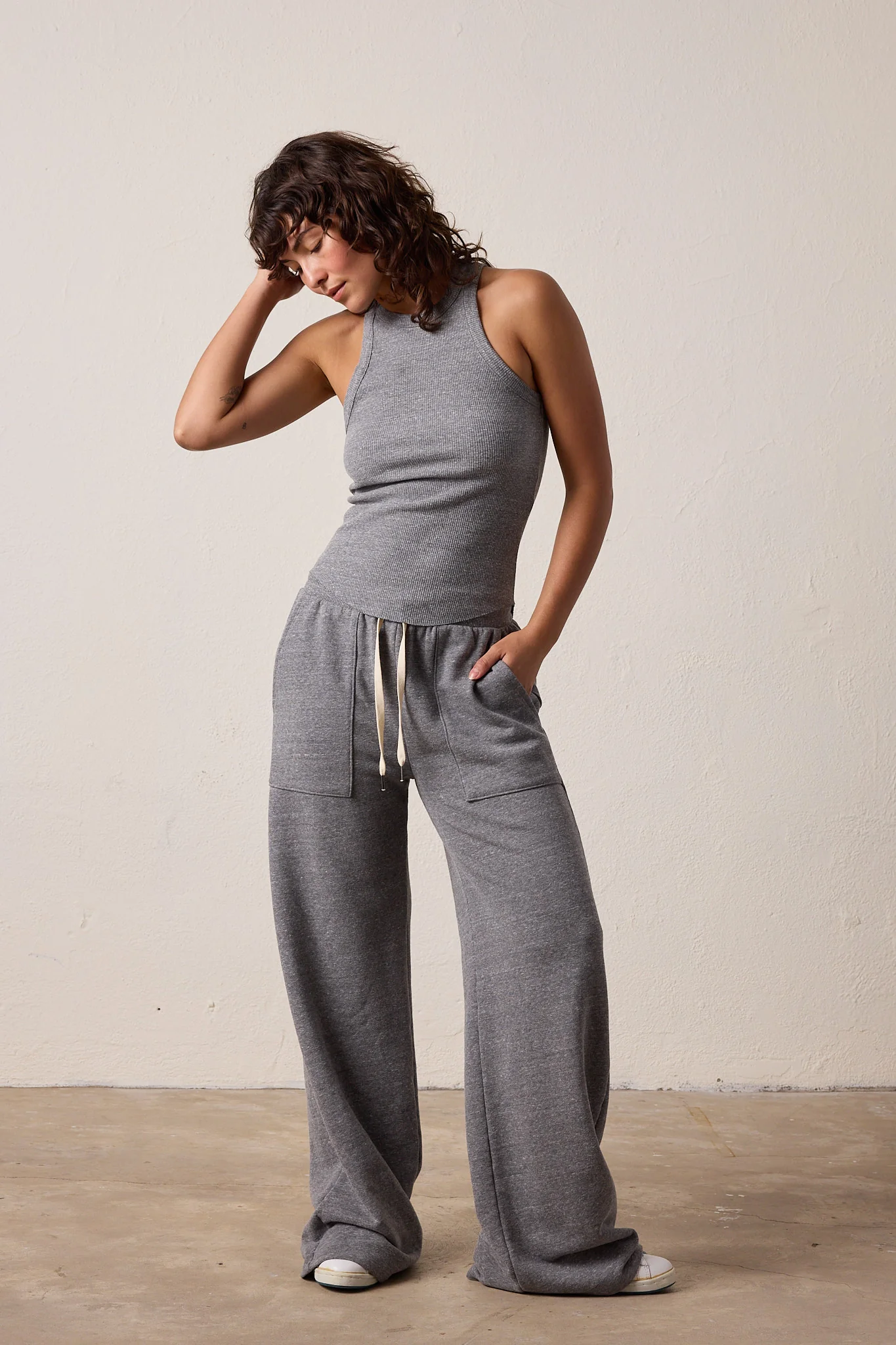 NSF Alexa Fitted Melange Rib Tank - Charcoal Heather Gray - Renuaun