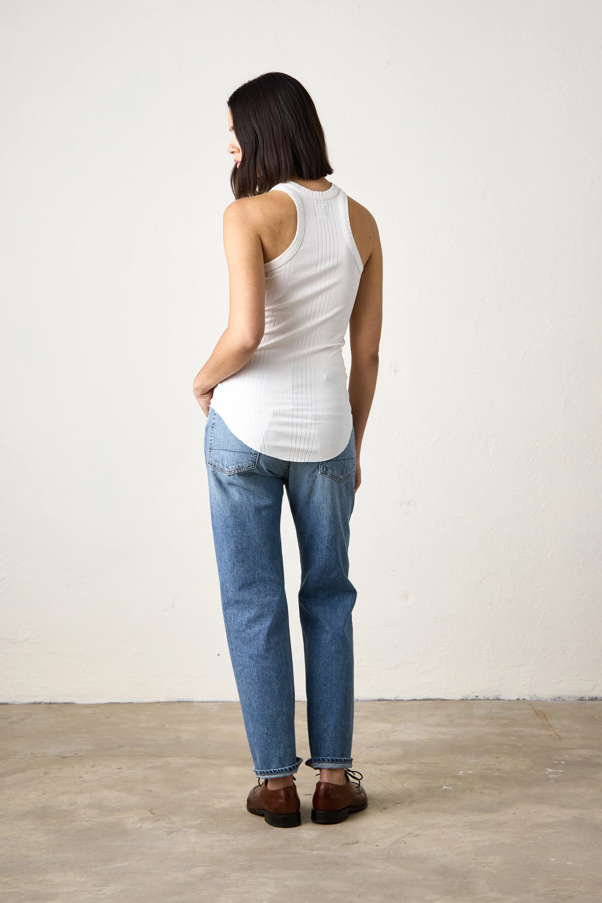 ALEXA FITTED VARIEGATED RIB TANK / SOFT WHITE - Renuaun
