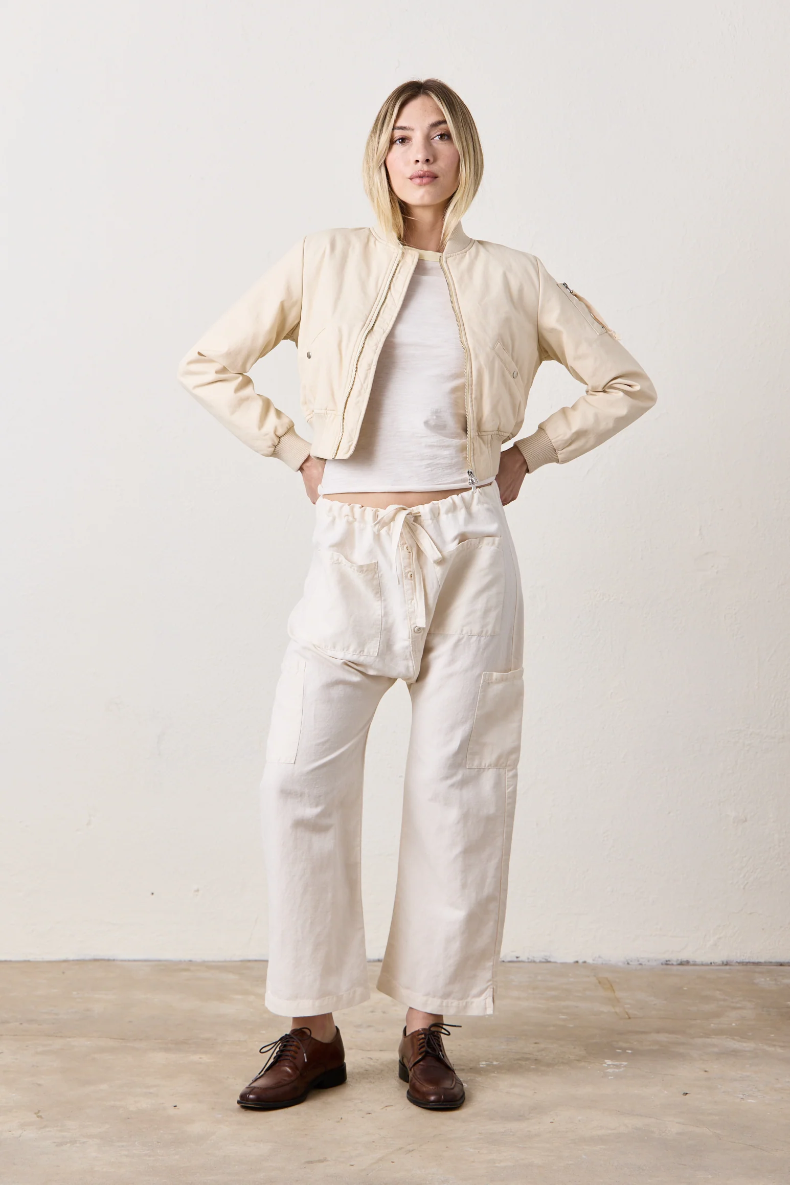 NSF Carlson Linen Cotton Tie Pant - Ivory - Renuaun