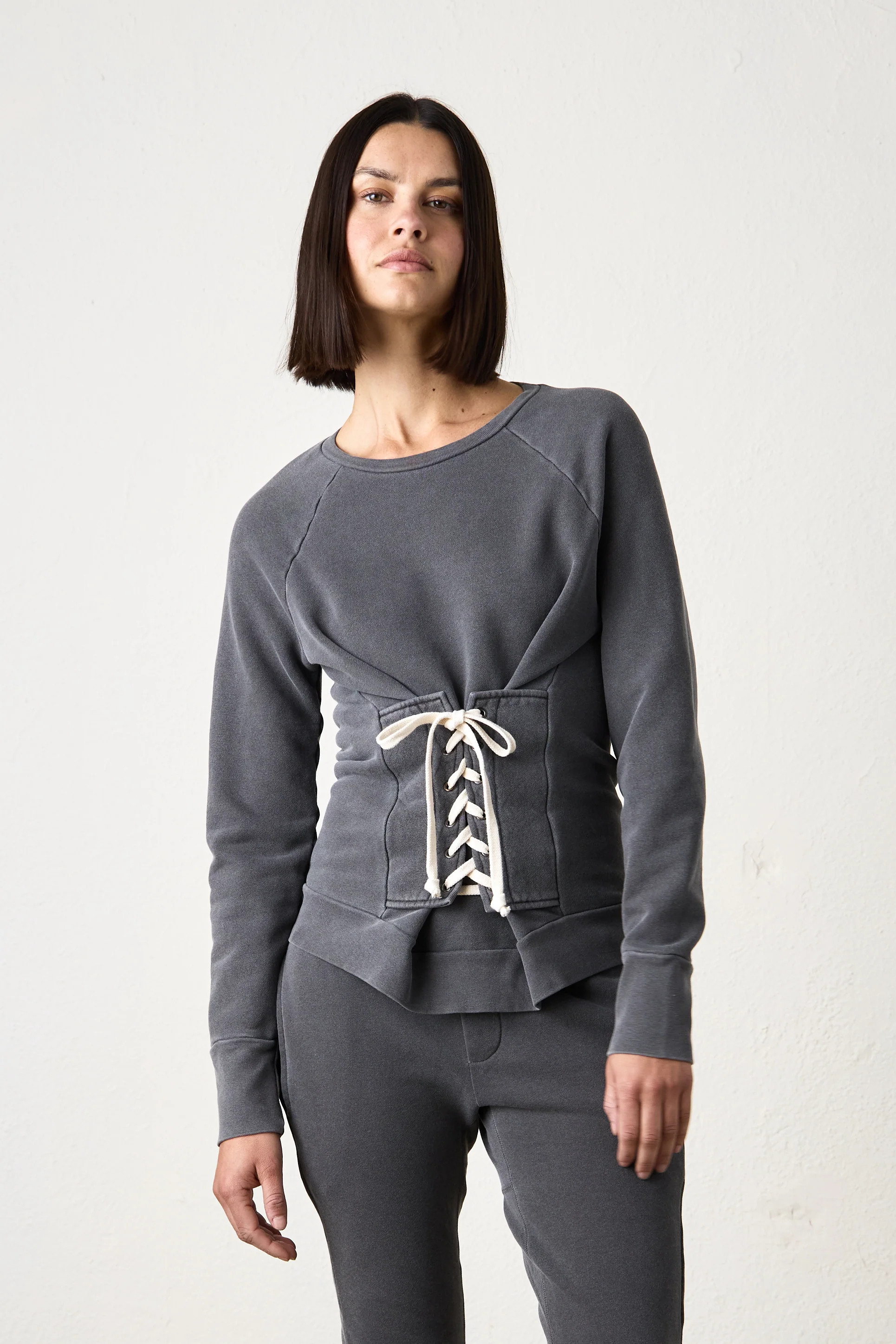 NSF Elio Corset Loop Terry Crew - Faded Black - Renuaun
