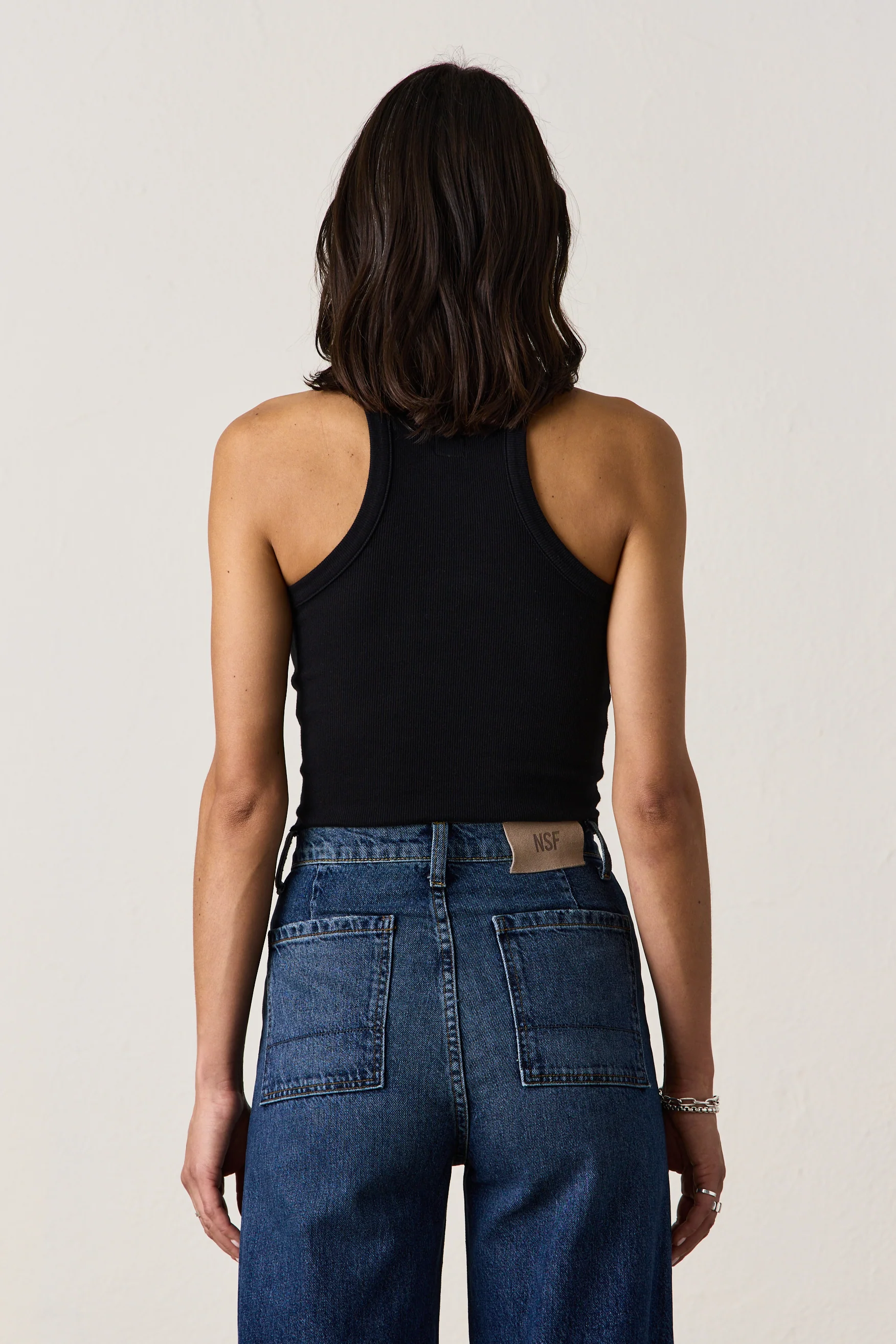 NSF Amaya Fitted Crop Rib Tank - Black - Renuaun
