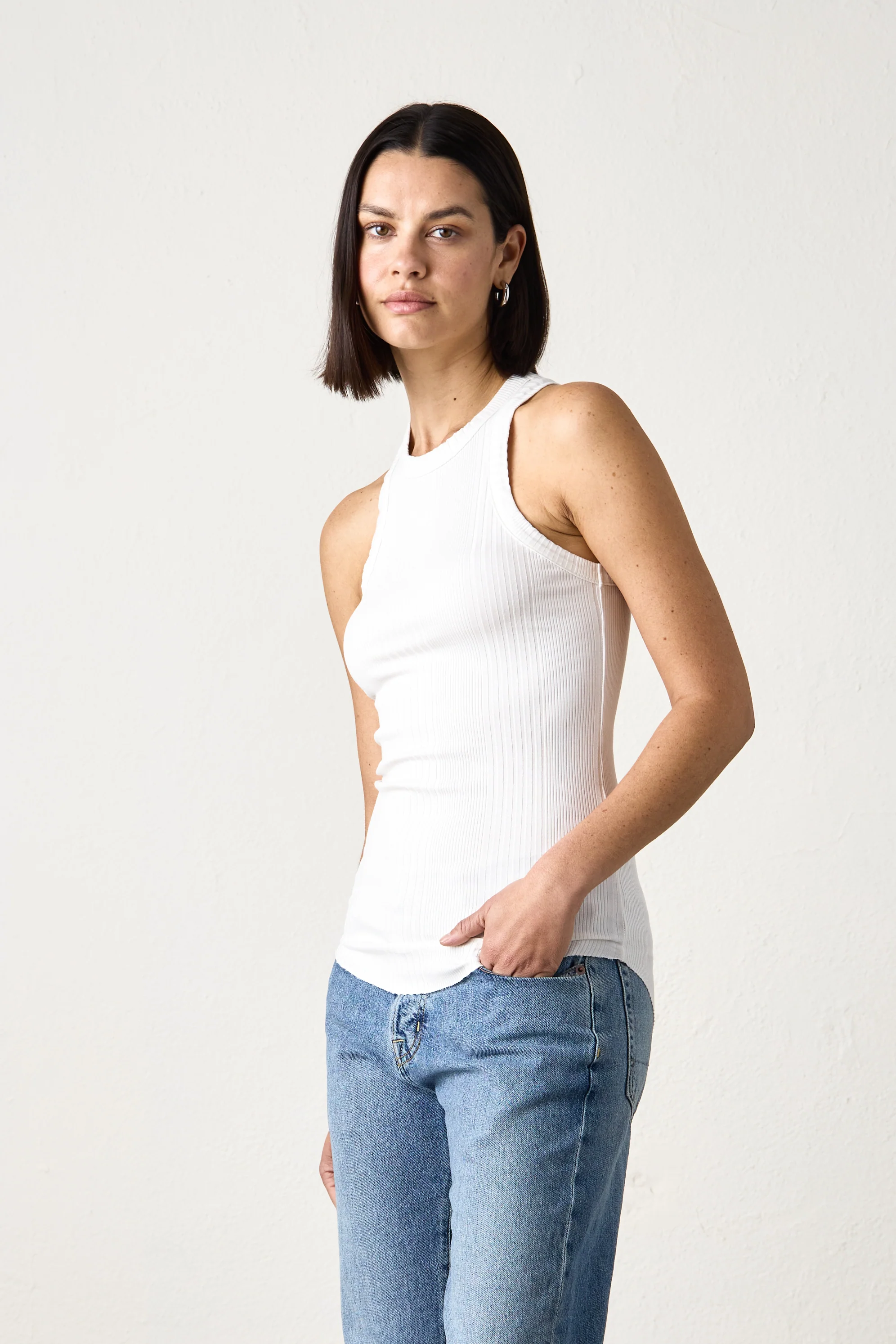 ALEXA FITTED VARIEGATED RIB TANK / SOFT WHITE - Renuaun