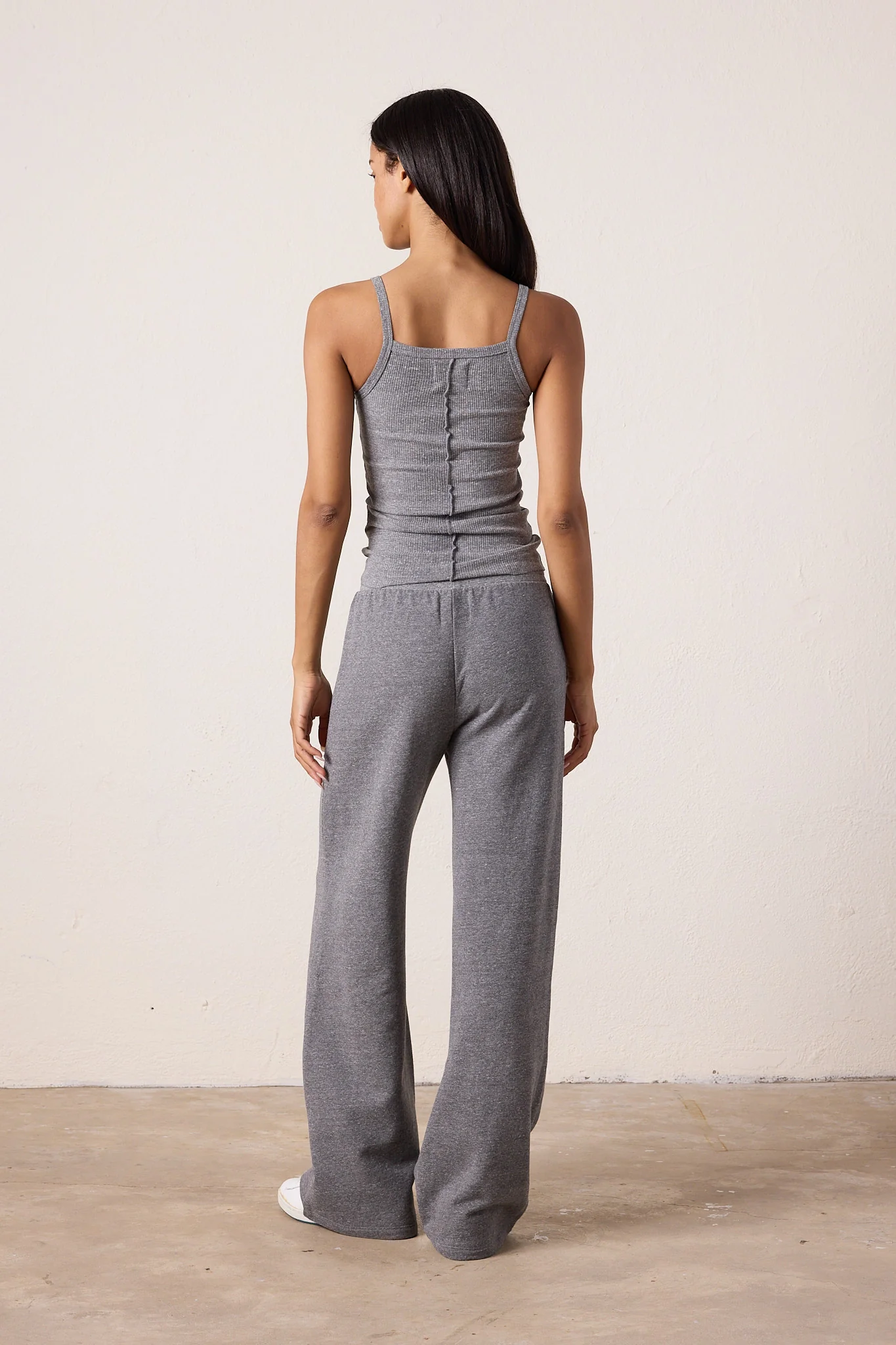 NSF Franky Wide Leg Melange Terry Sweatpant - Charcoal Heather Gray - Renuaun