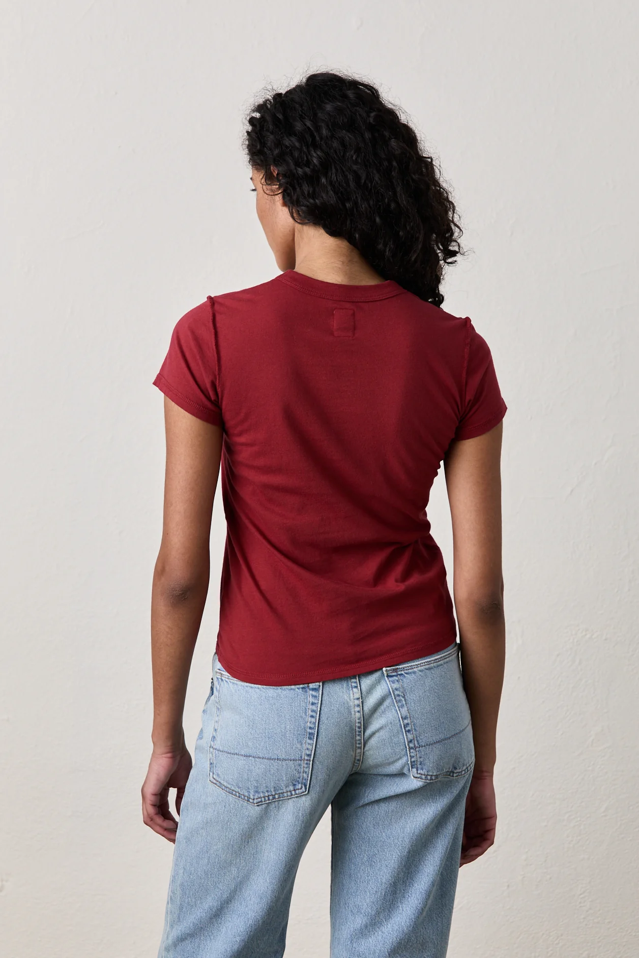 Alessi Shrunken Fine Jersey Tee - Deep Red - Renuaun