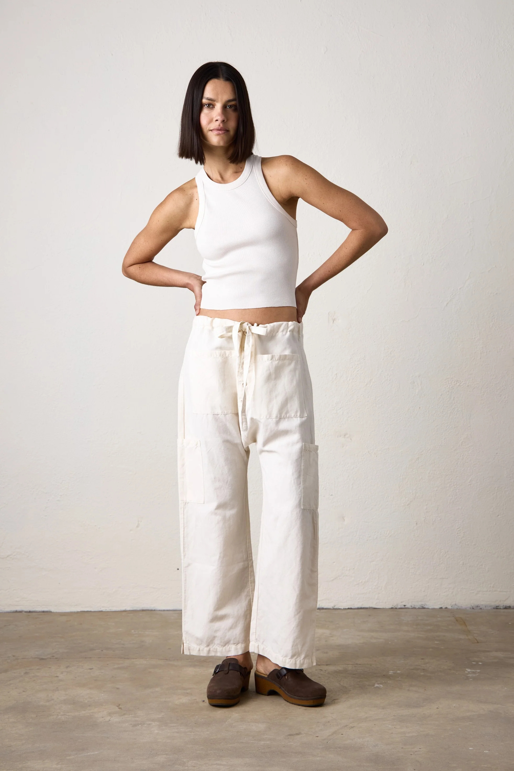 NSF Carlson Linen Cotton Tie Pant - Ivory - Renuaun