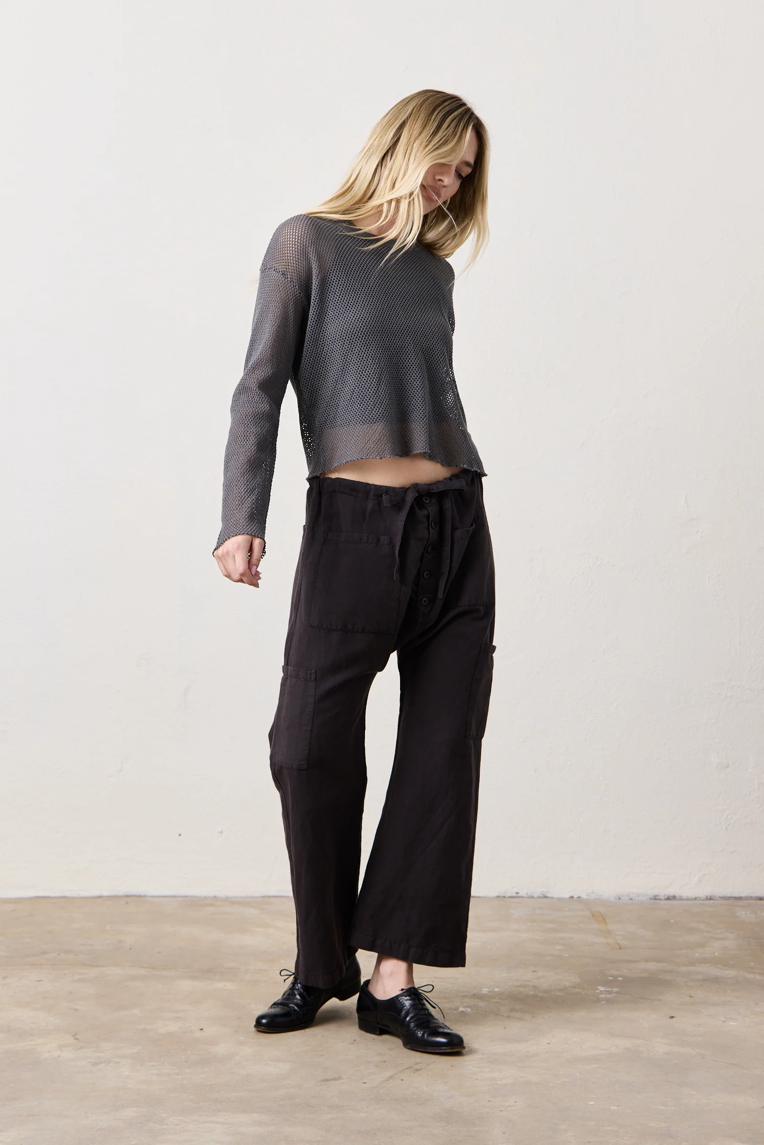 NSF Carlson Linen Cotton Tie Pant - Faded Black - Renuaun