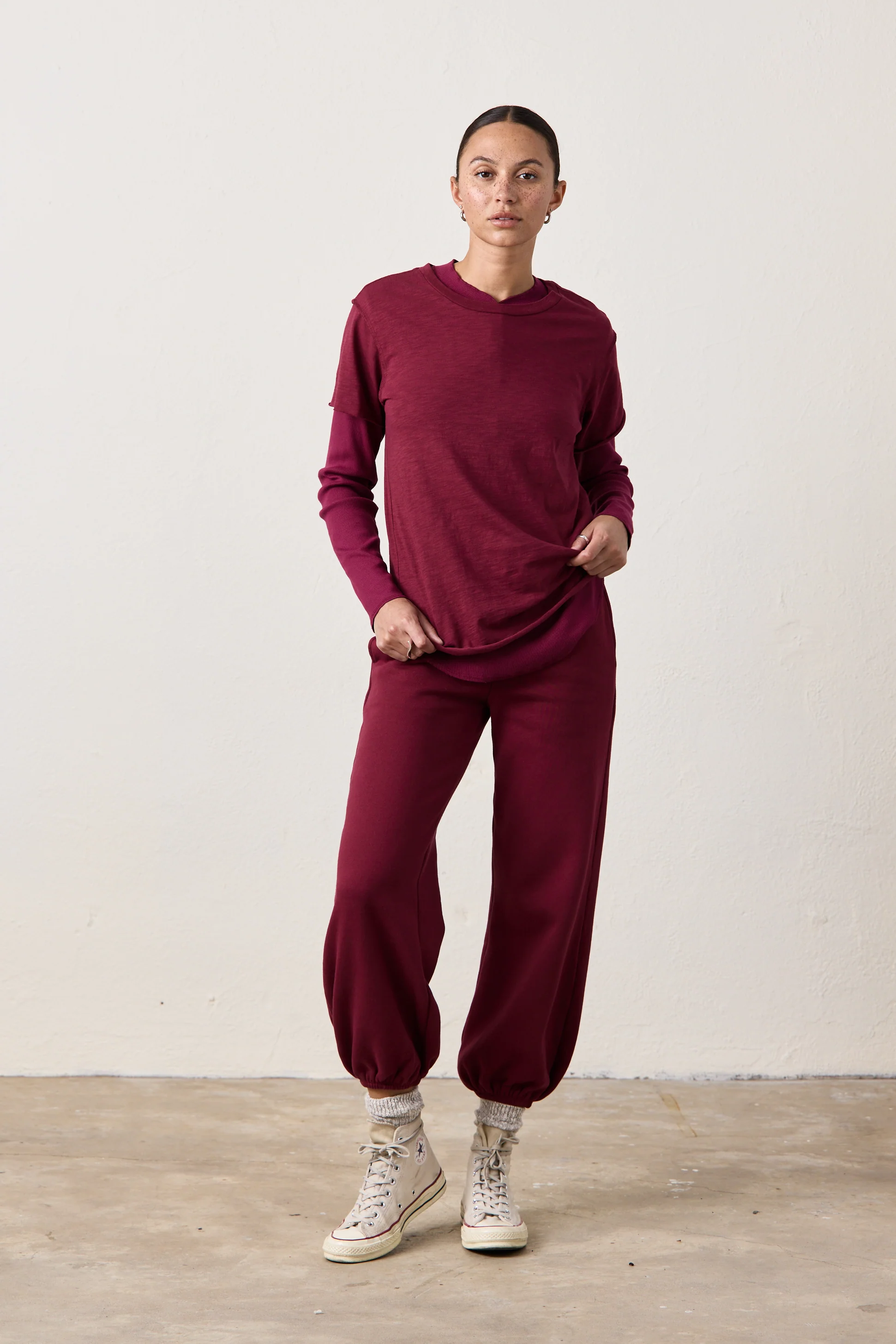 MOORE RELAXED SLUB JERSEY TEE/ DARK CHERRY - Renuaun