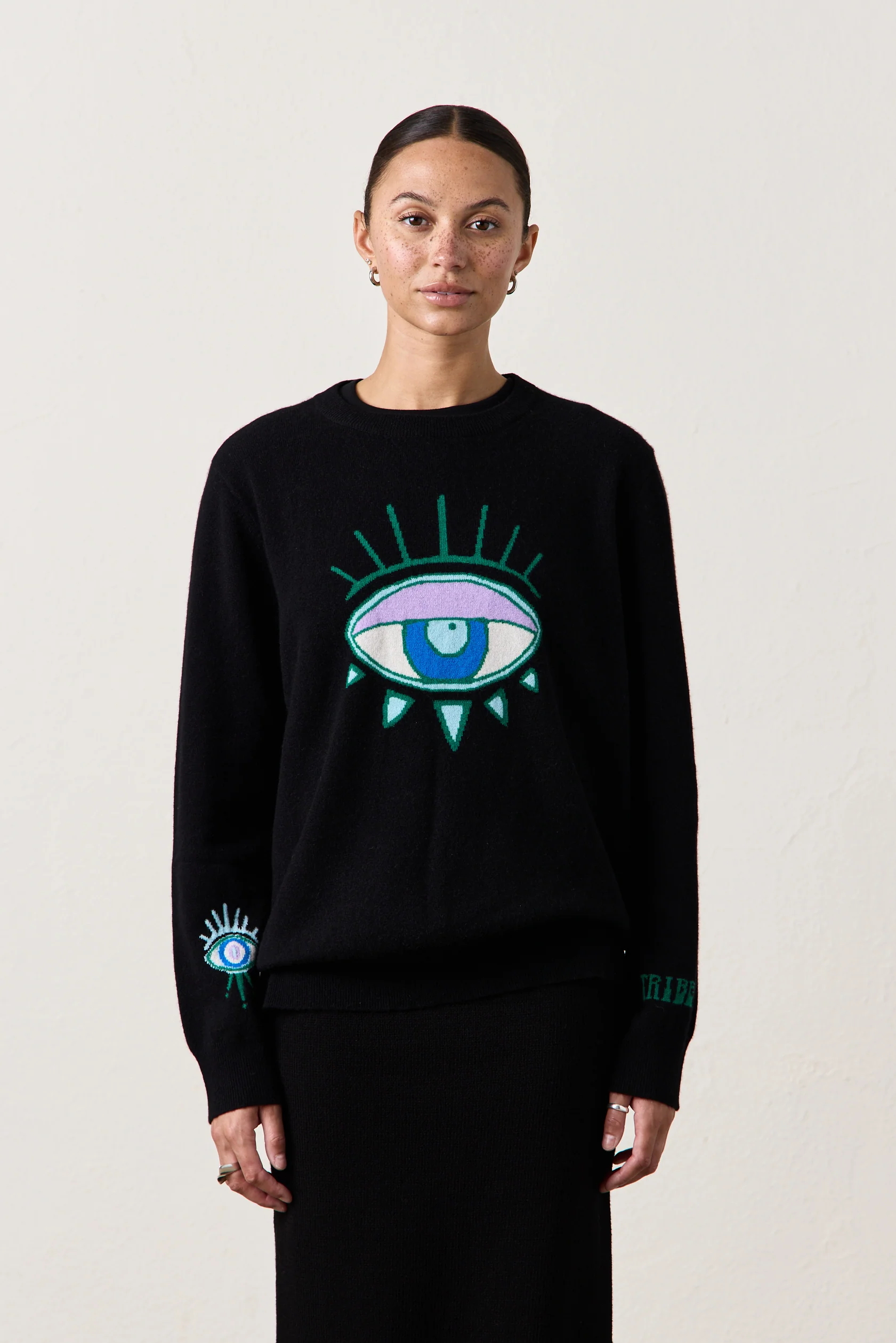NSF X Jacquie Aiche - Big Eye Cashmere Crew - Black - Renuaun