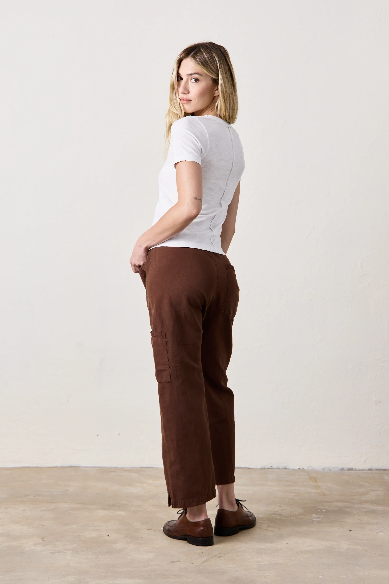 NSF Carlson Linen Cotton Tie Pant - Brindle - Renuaun
