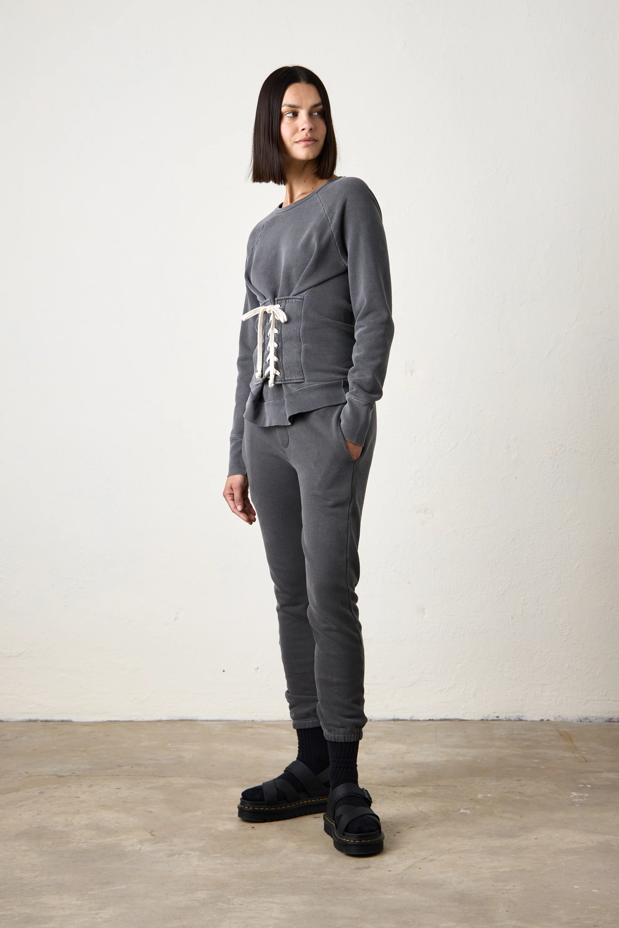 NSF Elio Corset Loop Terry Crew - Faded Black - Renuaun