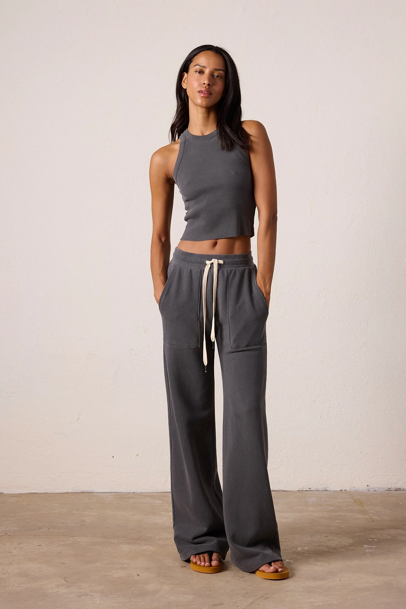 NSF Amaya Fitted Crop Rib Tank - Faded Black - Renuaun
