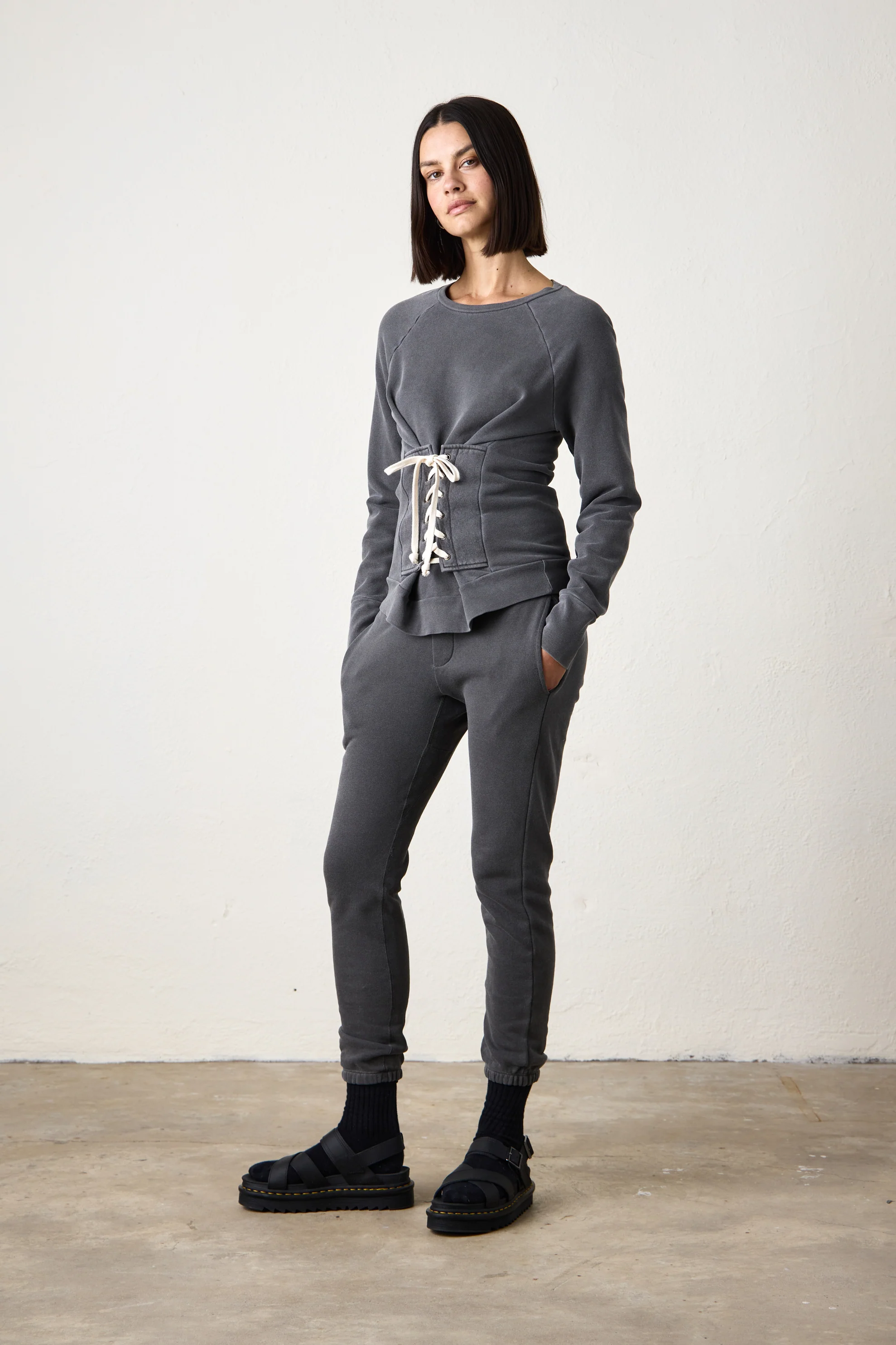 NSF Elio Corset Loop Terry Crew - Faded Black - Renuaun