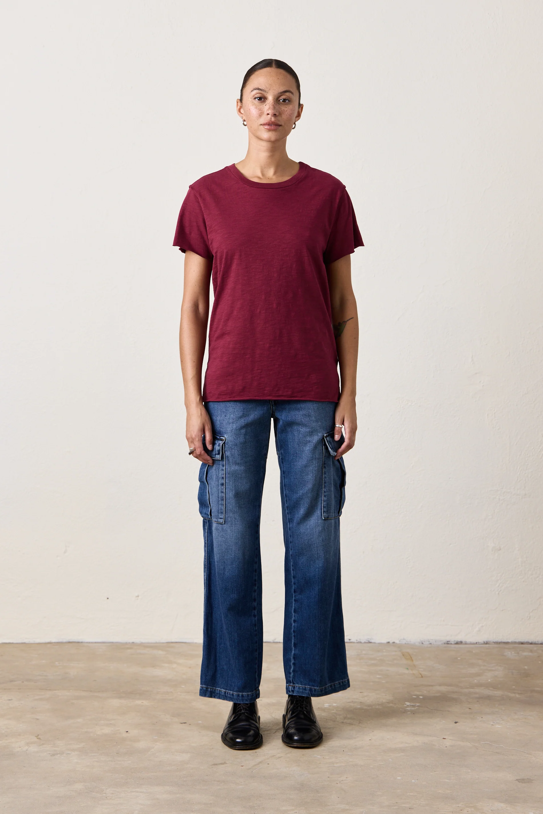 MOORE RELAXED SLUB JERSEY TEE/ DARK CHERRY - Renuaun