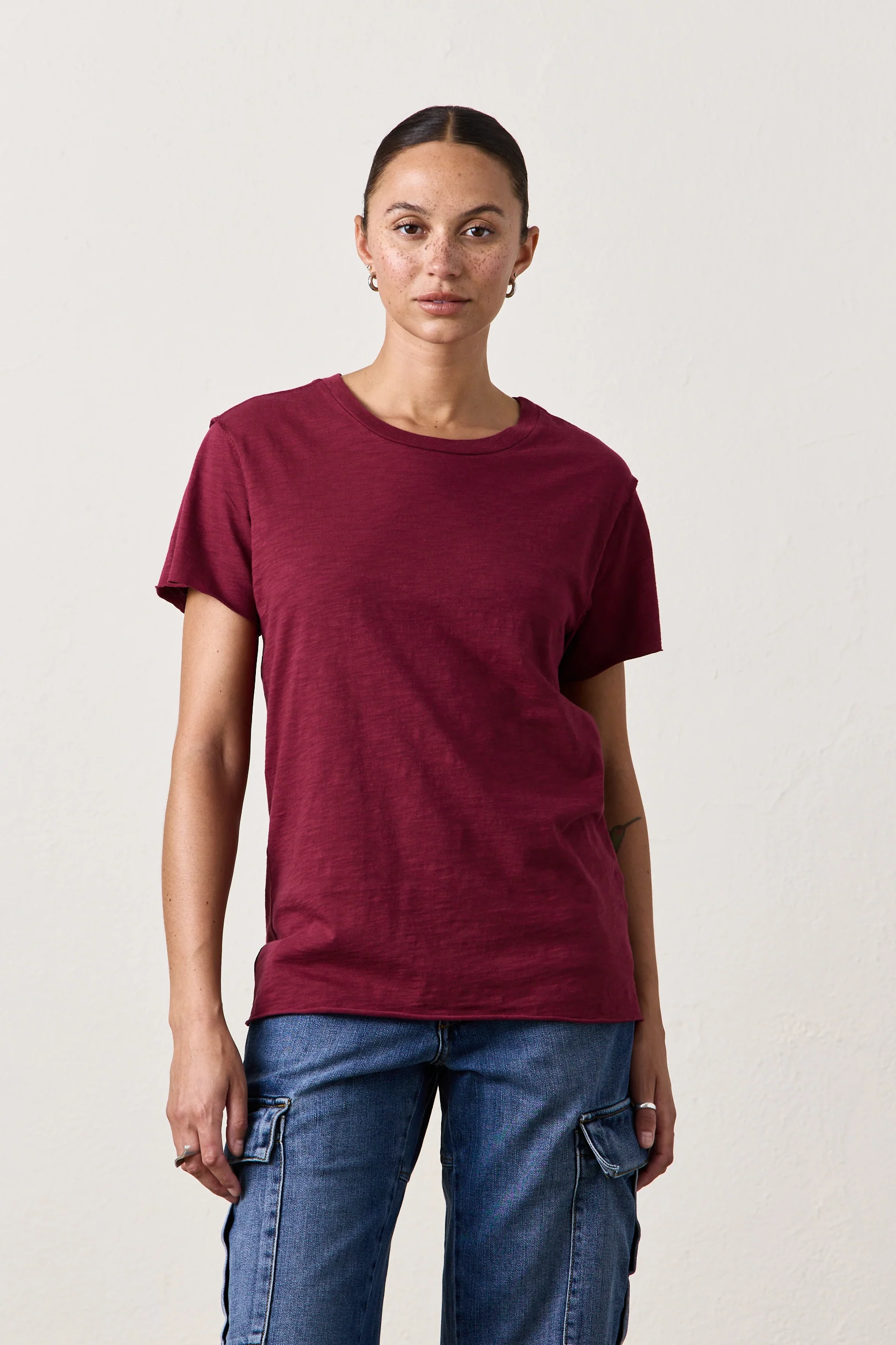 MOORE RELAXED SLUB JERSEY TEE/ DARK CHERRY - Renuaun