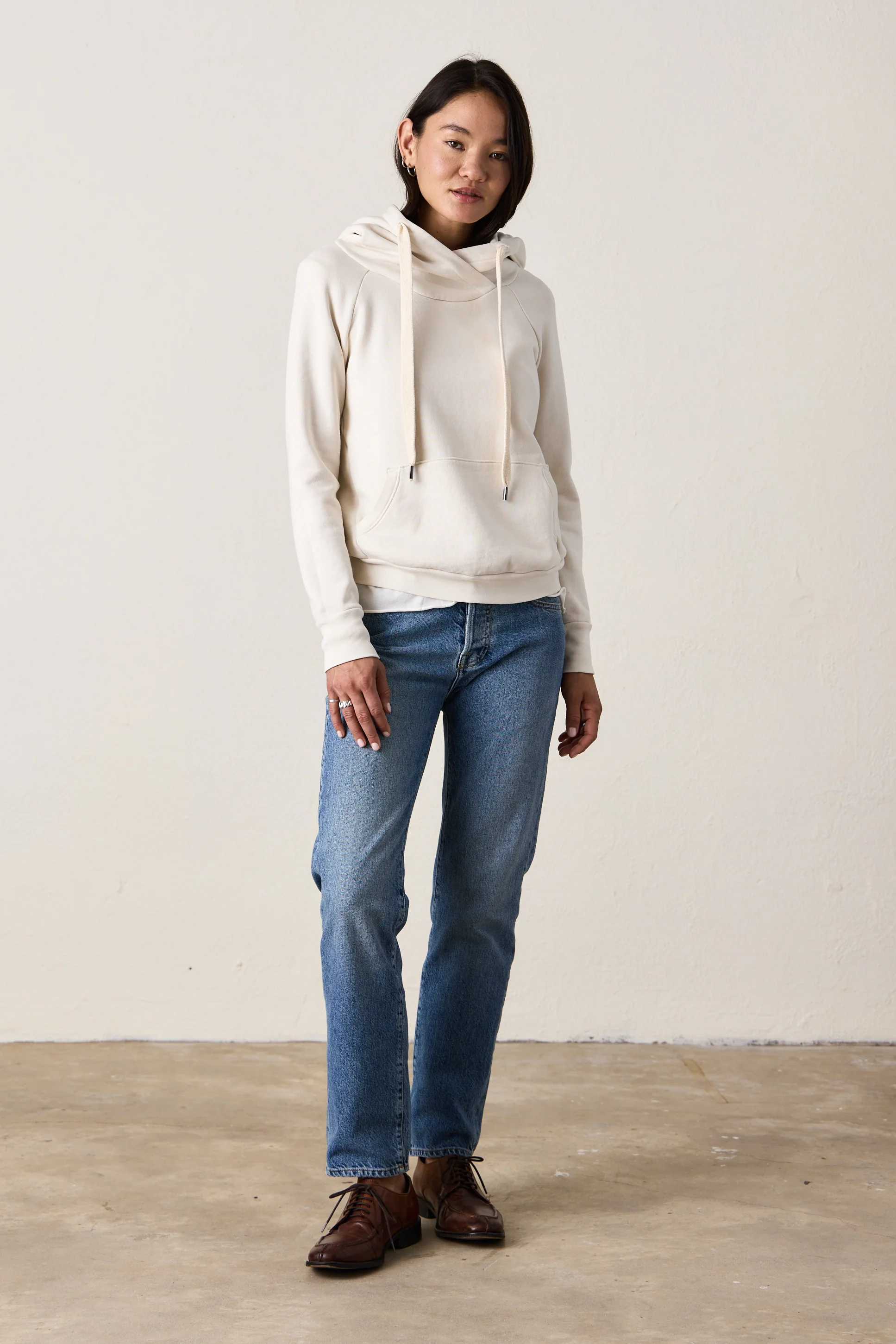 NSF Lisse Fitted Loop Terry Hoodie - Ivory - Renuaun