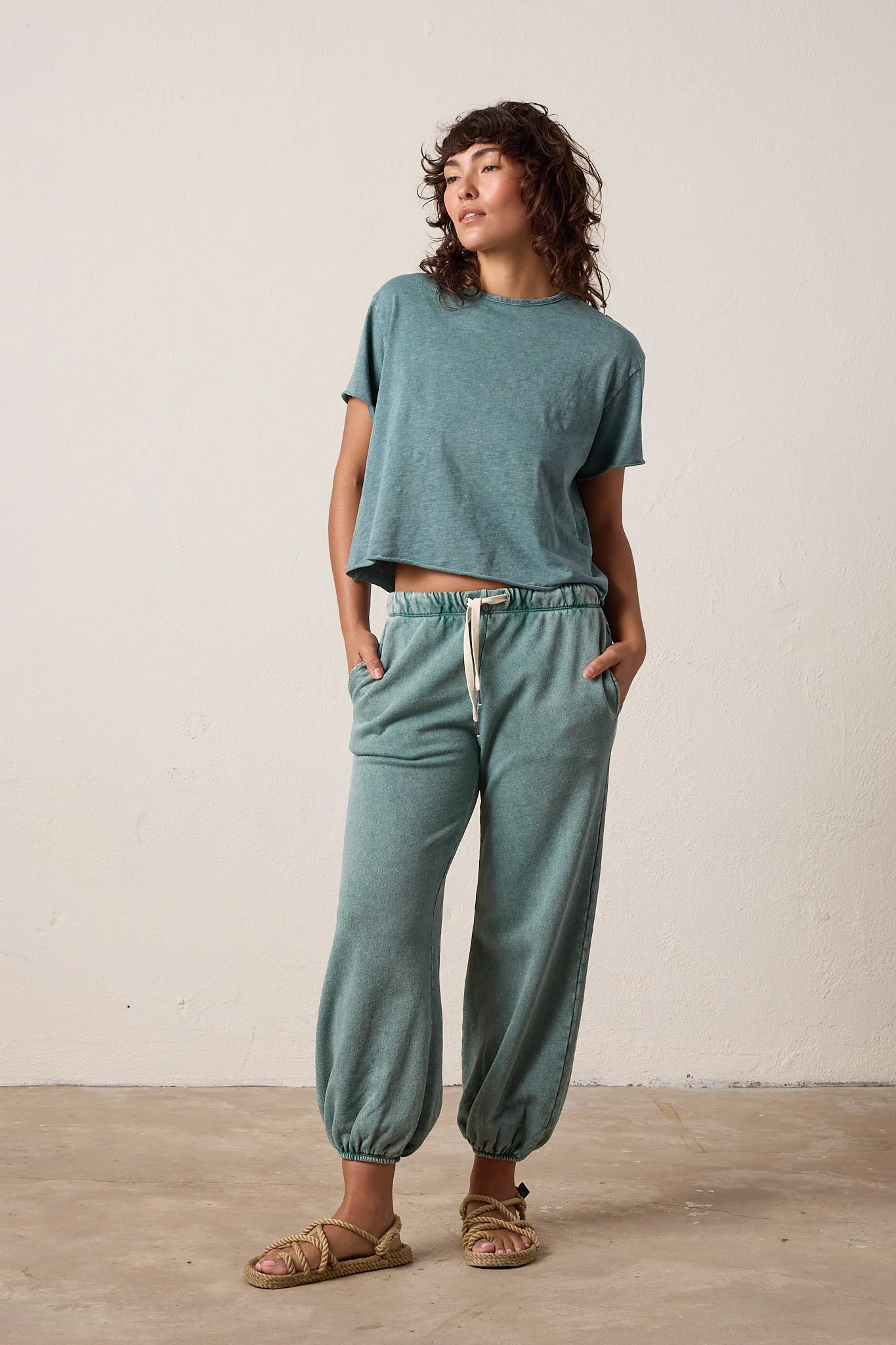 NSF Harper Boxy Slub Jersey Tee - Teal Perl Heather - Renuaun
