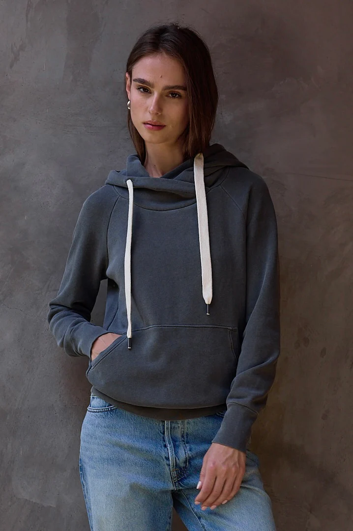 NSF Lisse Fitted Loop Terry Hoodie - Faded Black - Renuaun