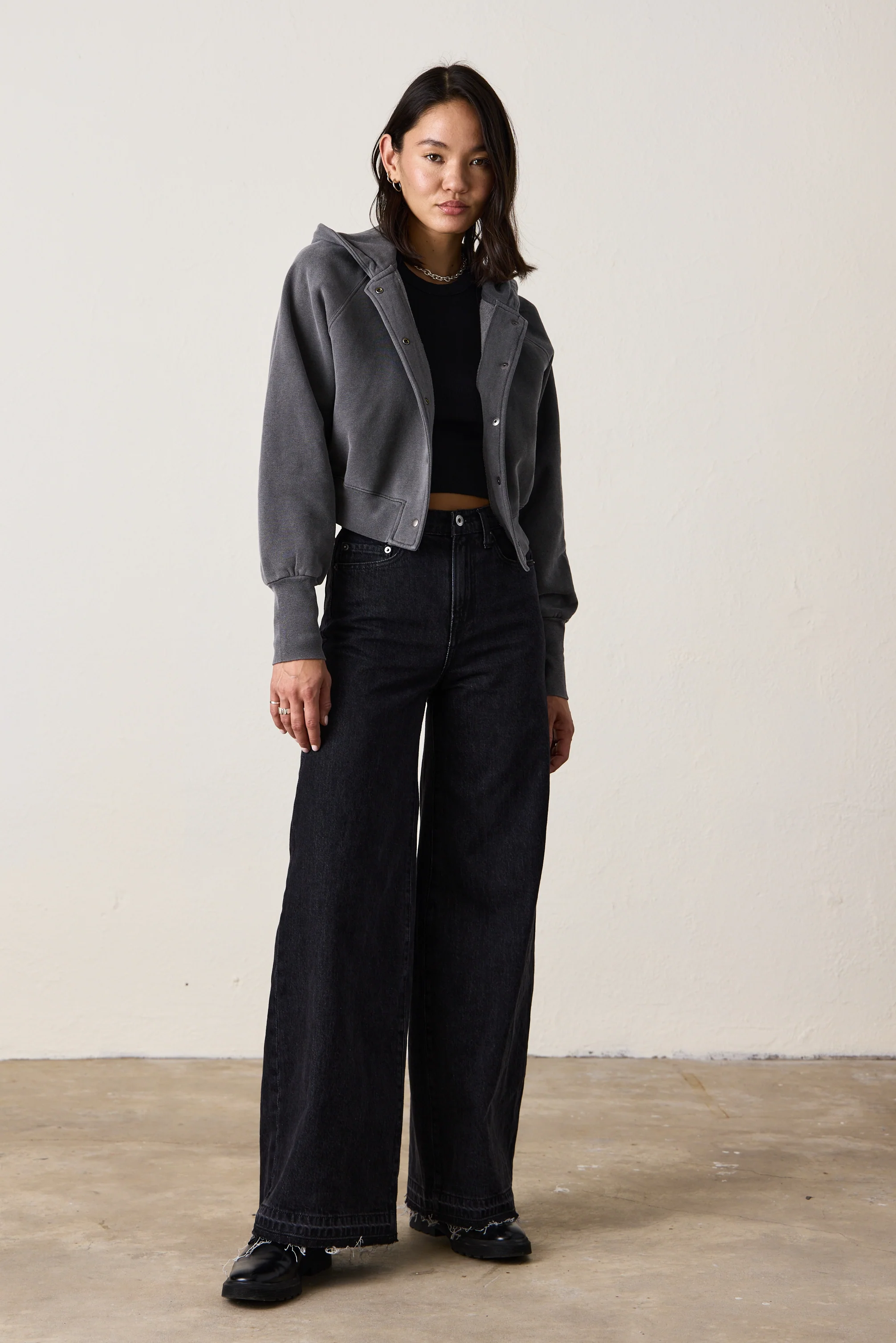 LUZ COZY FLEECE BOMBER JACKET / FADED BLACK - Renuaun