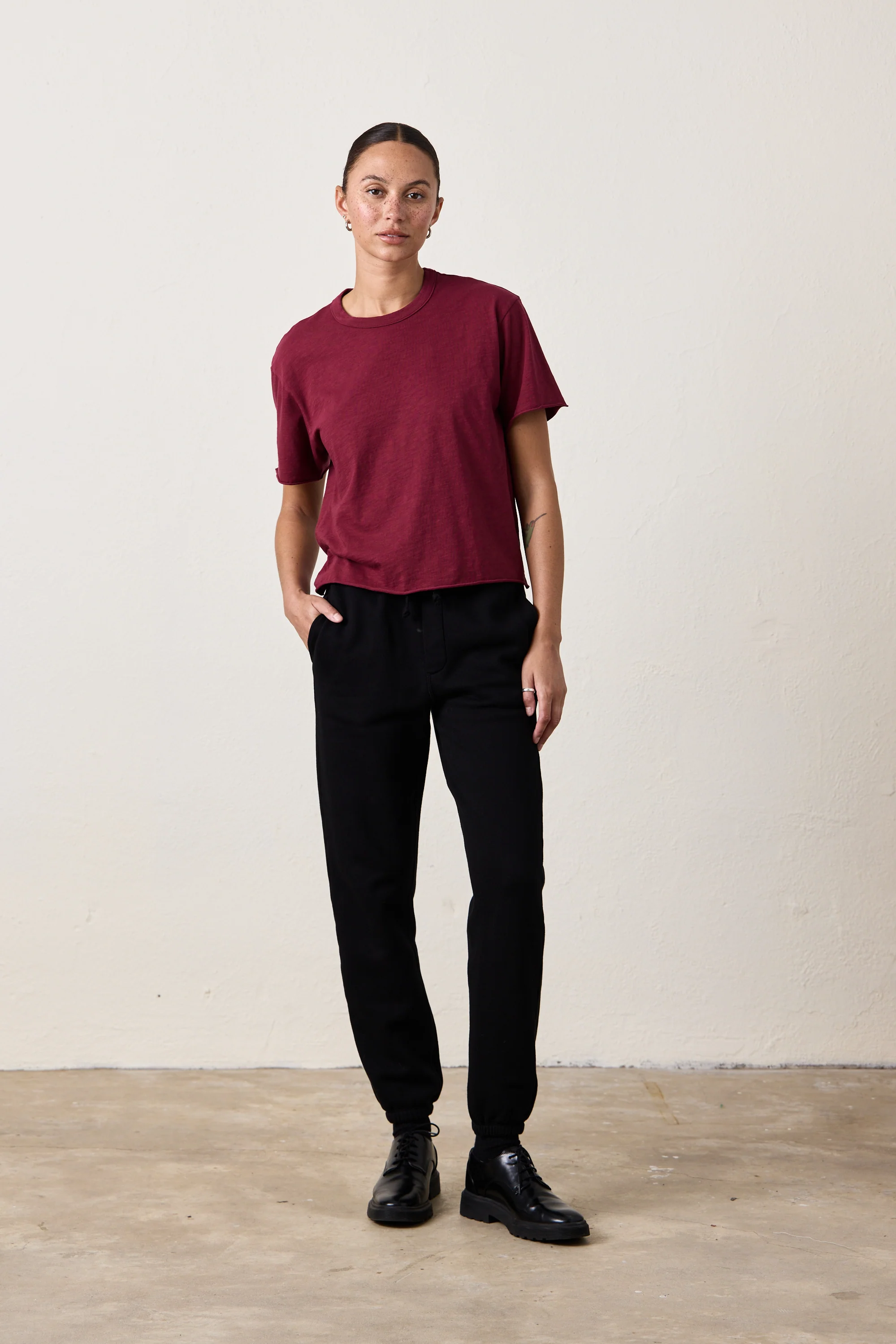 HARPER BOXY SLUB JERSEY TEE / DARK CHERRY - Renuaun