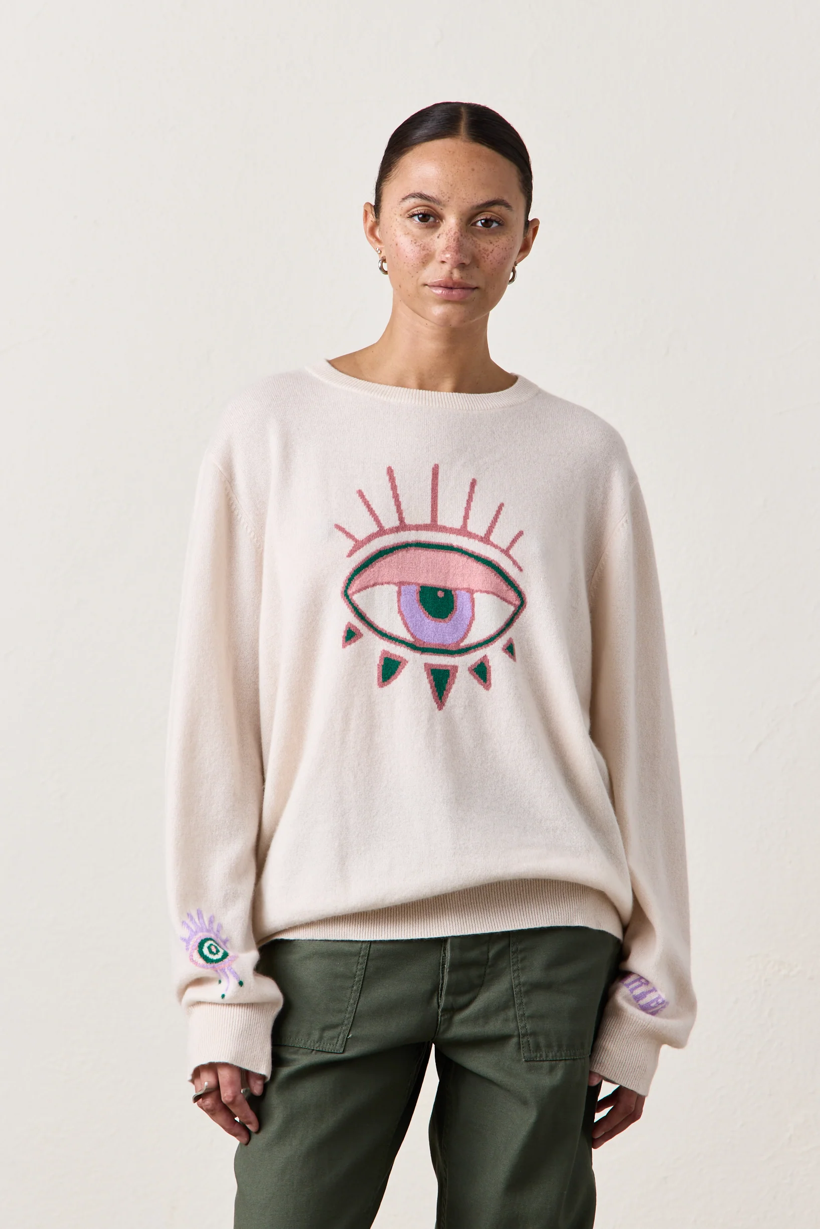 NSF X Jacquie Aiche - Big Eye Cashmere Crew - Feather - Renuaun