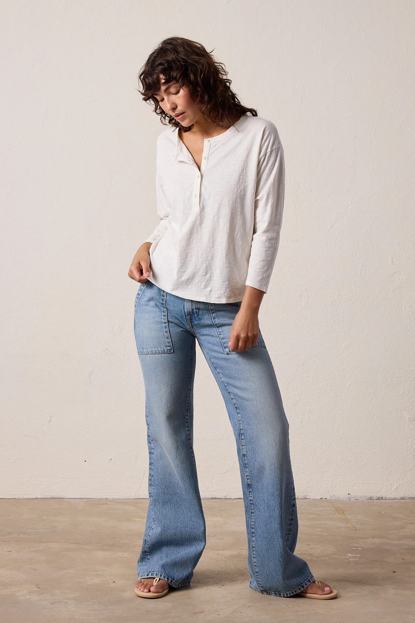NSF Hazel Boxy Slub Jersey Henley - Soft White - Renuaun