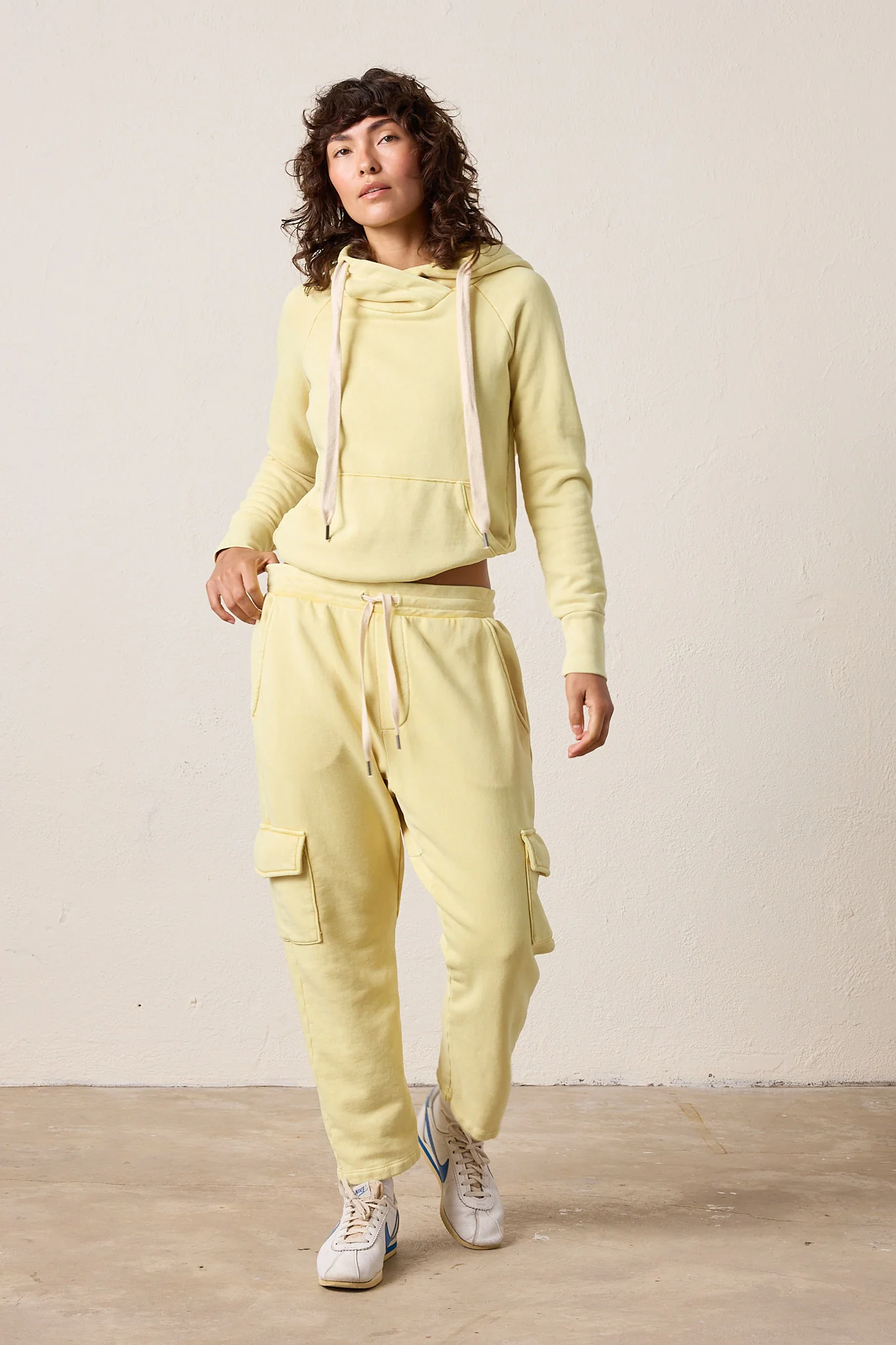 NSF Mateo Drop Rise Cargo Loop Terry Sweatpant - Lemon Perl - Renuaun