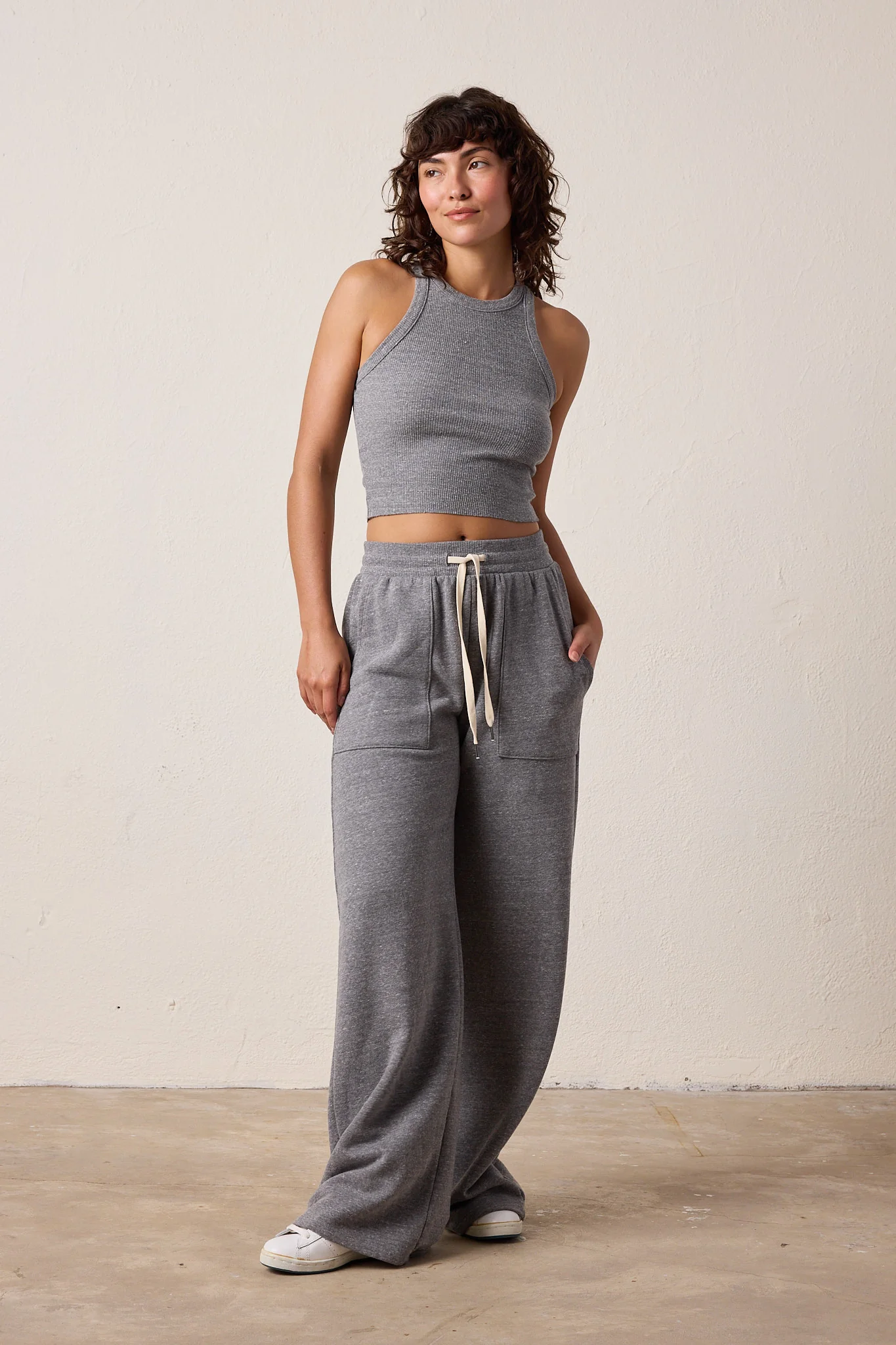 NSF Amaya Fitted Crop Melange Rib Tank - Charcoal Heather Gray - Renuaun