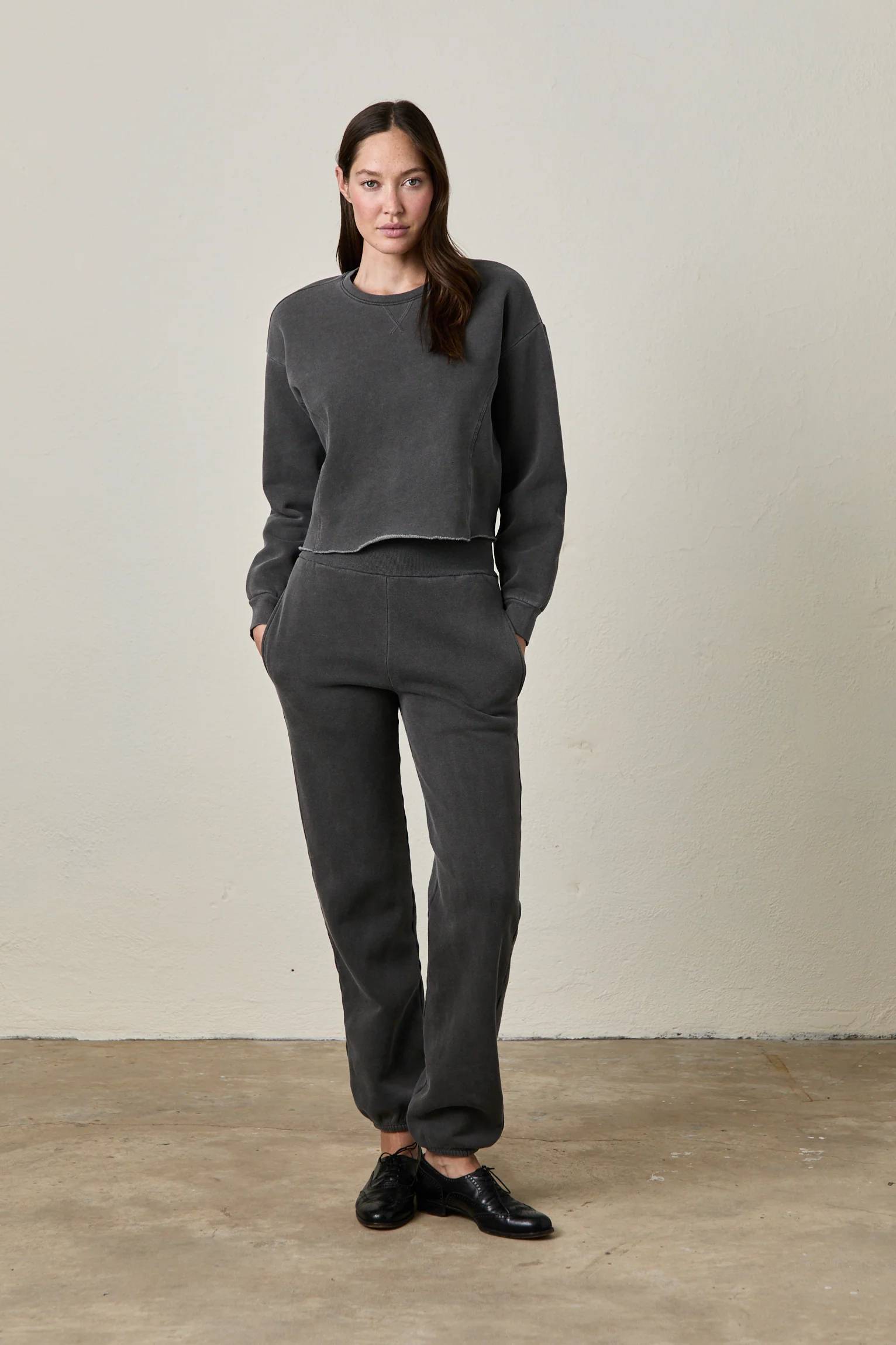 BLAKES RIB WAISTED COZY FLEECE SWEATPANT / FADED BLACK - Renuaun