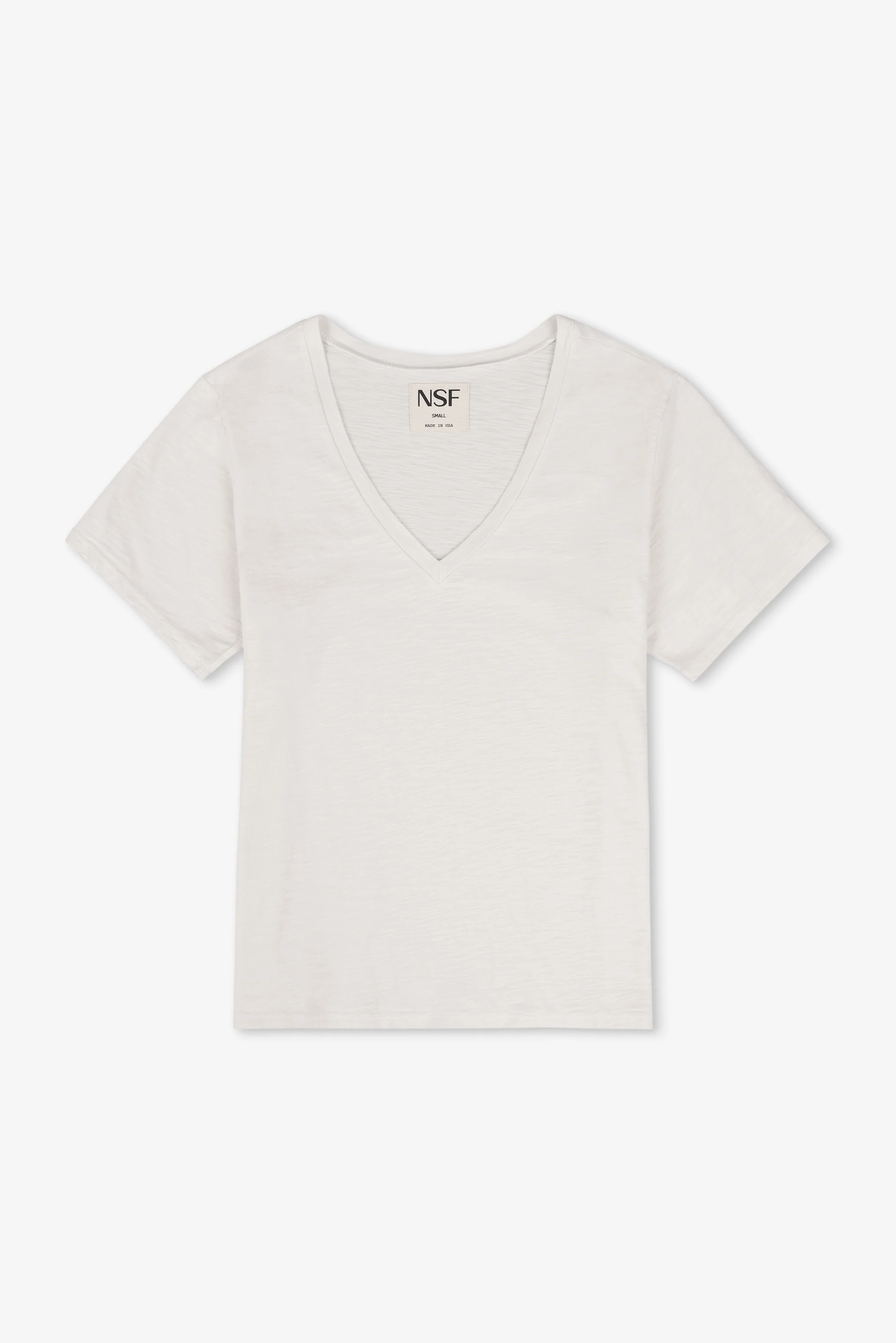 NSF Layla Relaxed V Neck Slub Jersey Tee - Soft White - Renuaun