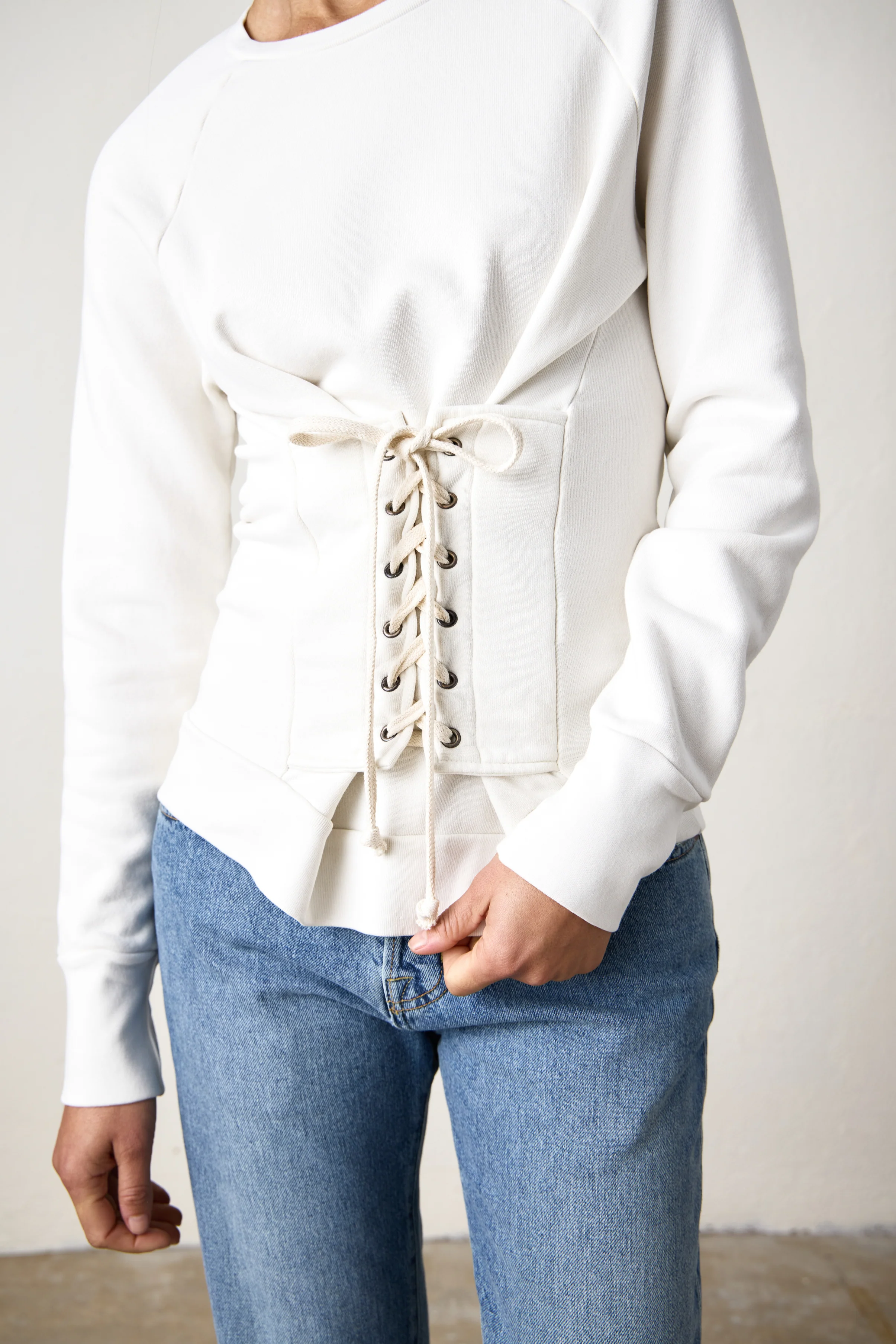 NSF Elio Corset Loop Terry Crew - Soft White - Renuaun