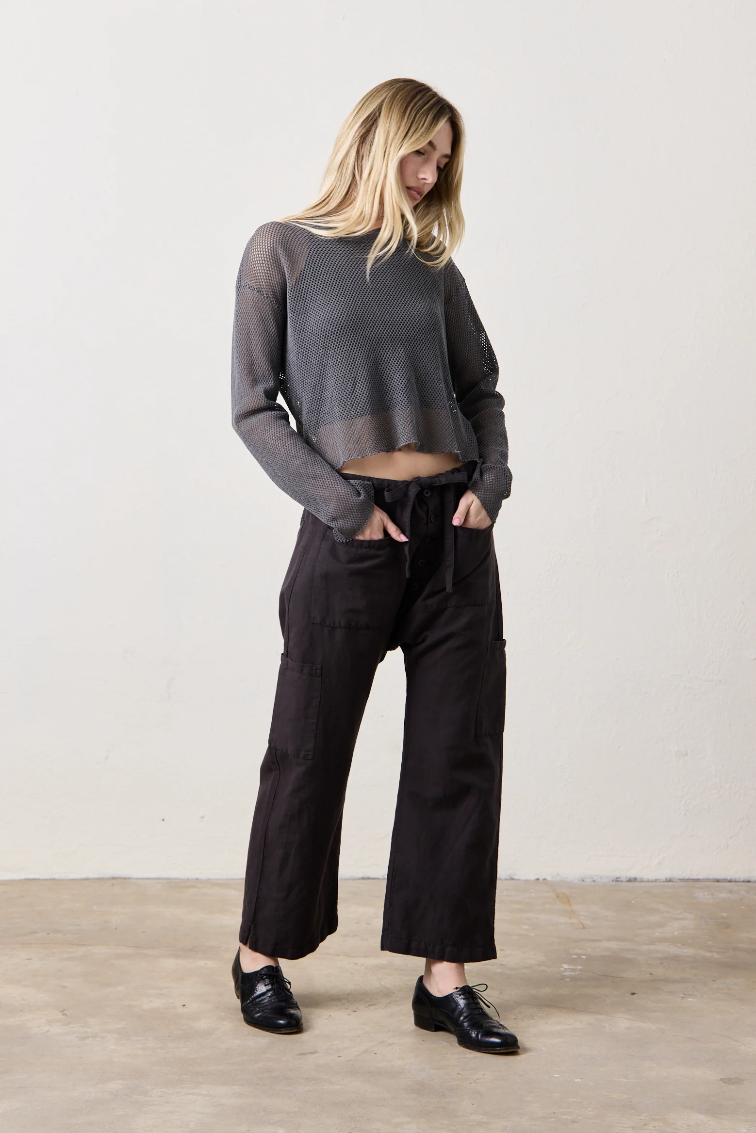 NSF Carlson Linen Cotton Tie Pant - Faded Black - Renuaun