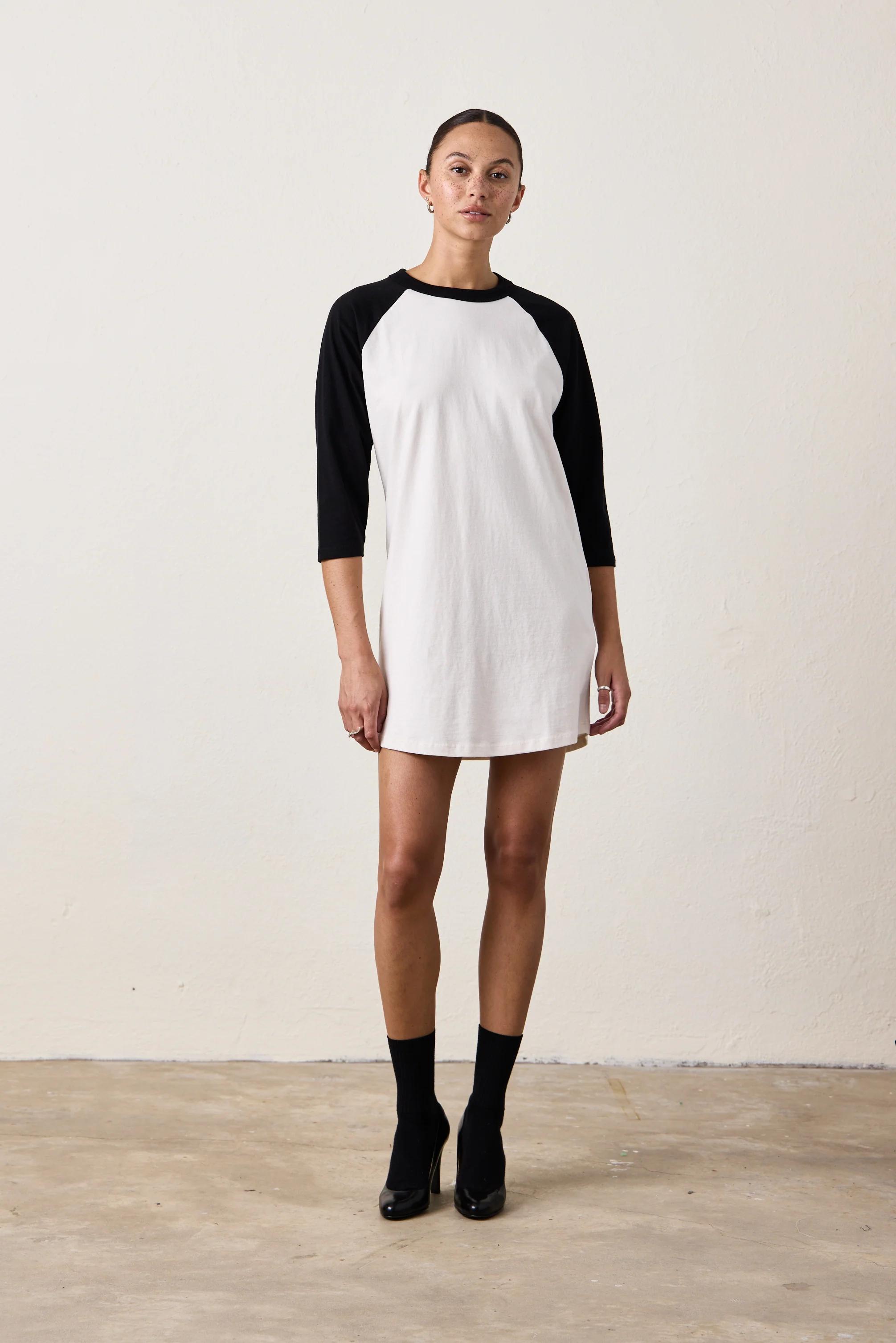 FRANKLIN BASEBALL JERSEY TEE DRESS / IVORY/BLACK - Renuaun