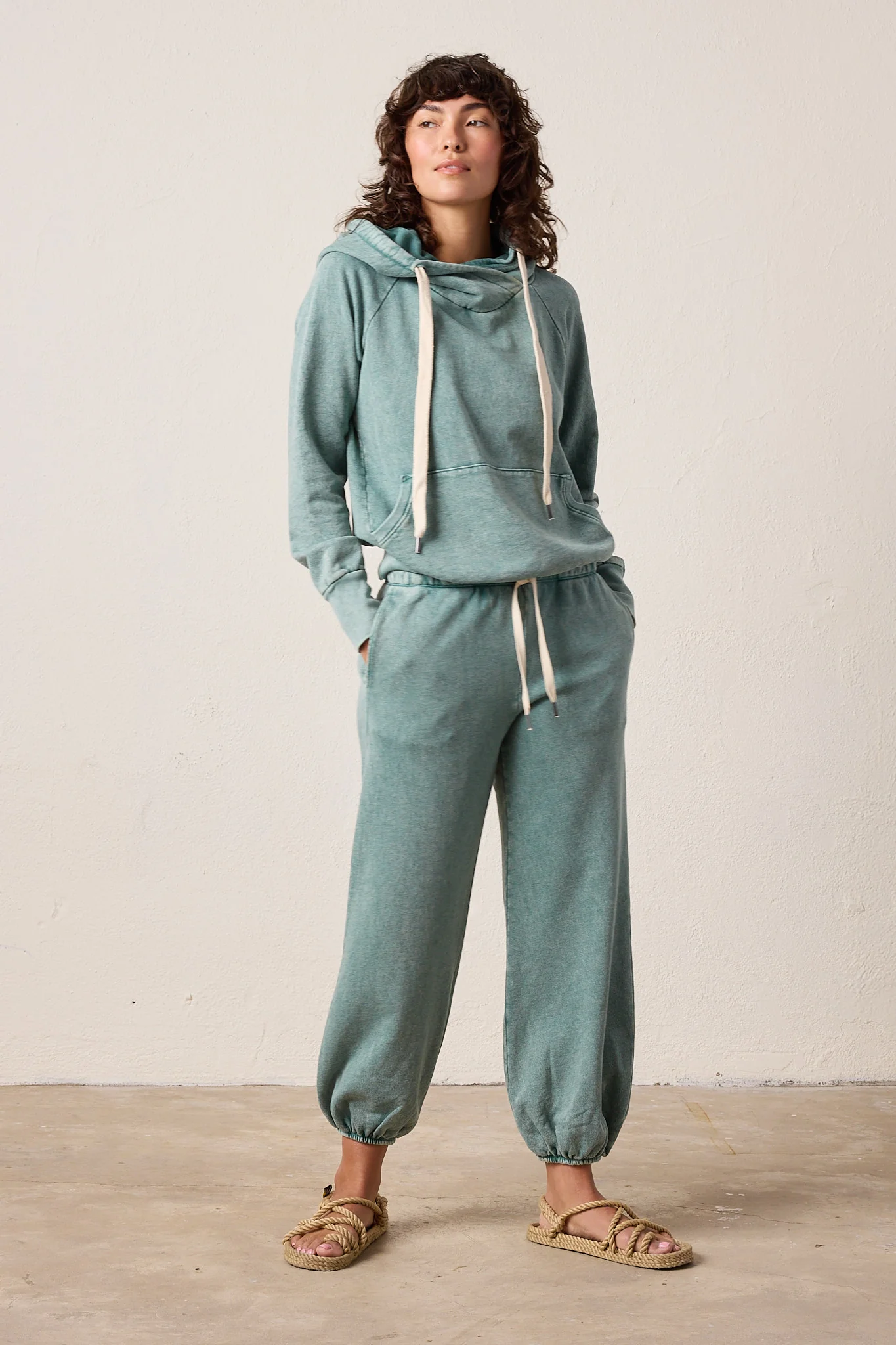 NSF Lisse Fitted Vintage Terry Hoodie - Teal Perl Heather - Renuaun